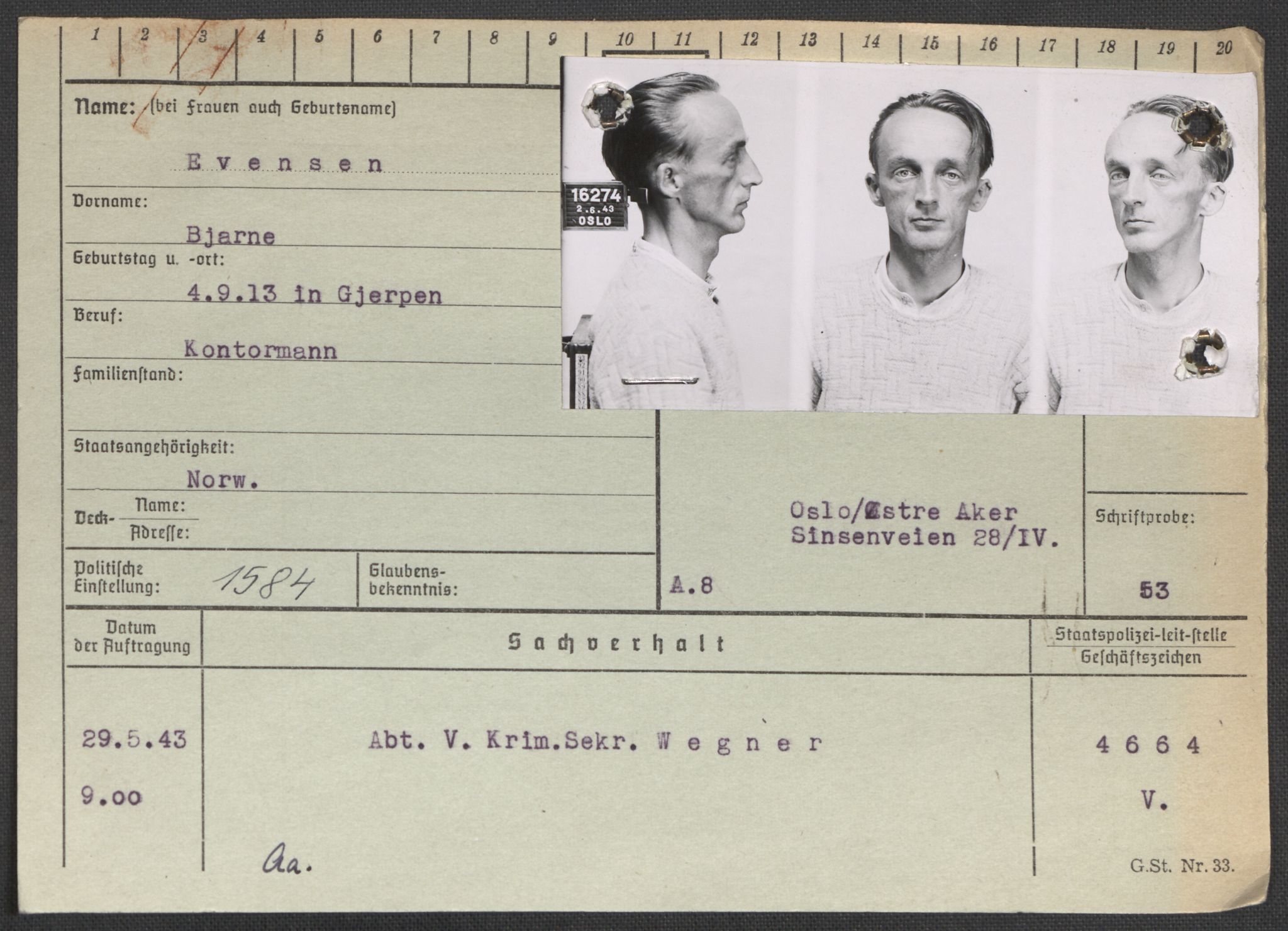 Befehlshaber der Sicherheitspolizei und des SD, AV/RA-RAFA-5969/E/Ea/Eaa/L0003: Register over norske fanger i Møllergata 19: Eng-Hag, 1940-1945, s. 180