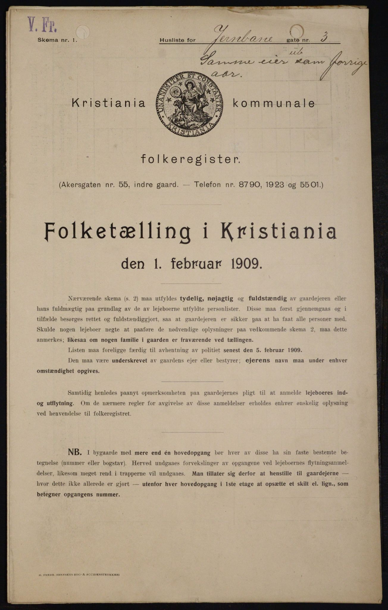 OBA, Kommunal folketelling 1.2.1909 for Kristiania kjøpstad, 1909, s. 42722