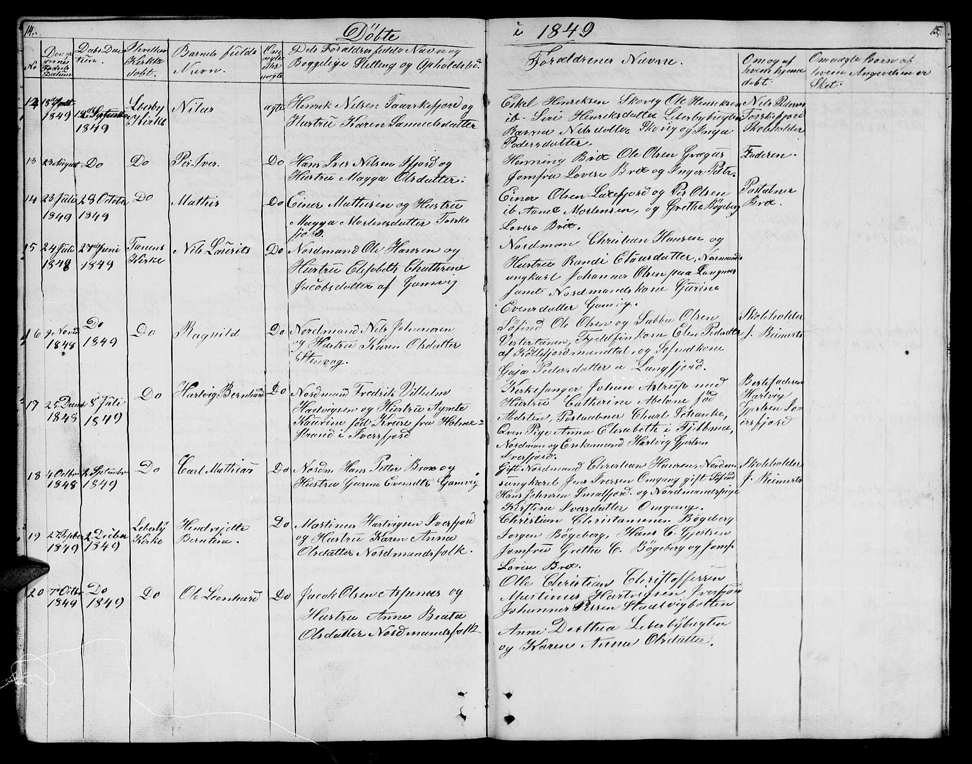 Lebesby sokneprestkontor, AV/SATØ-S-1353/H/Hb/L0001klokker: Klokkerbok nr. 1, 1846-1862, s. 14-15