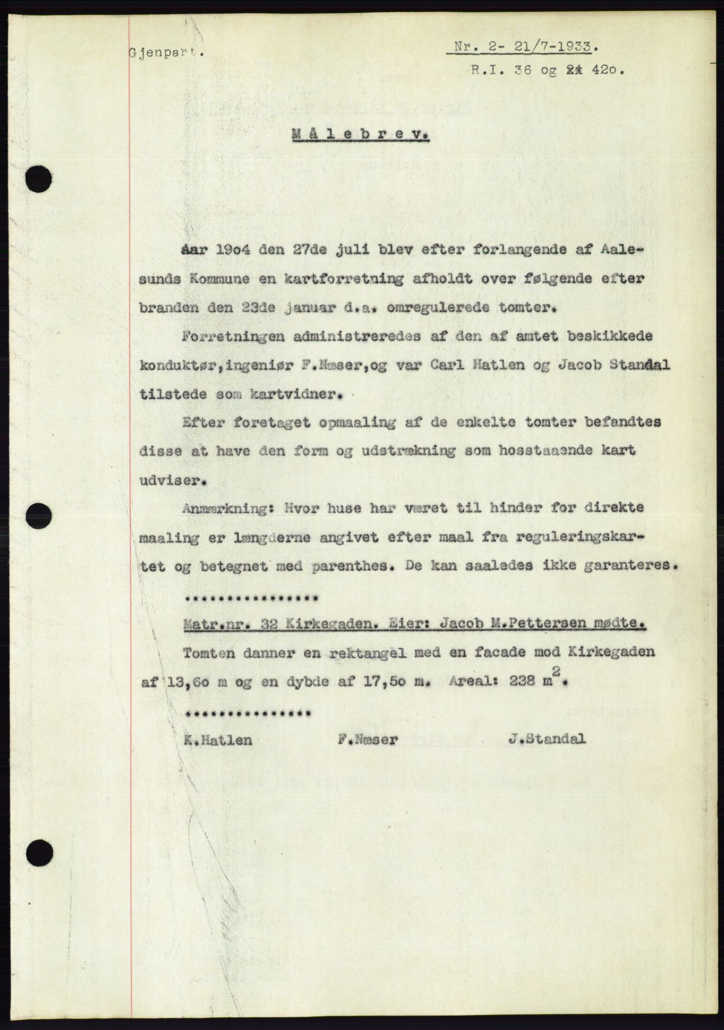 Ålesund byfogd, AV/SAT-A-4384: Pantebok nr. 31, 1933-1934, Tingl.dato: 21.07.1933