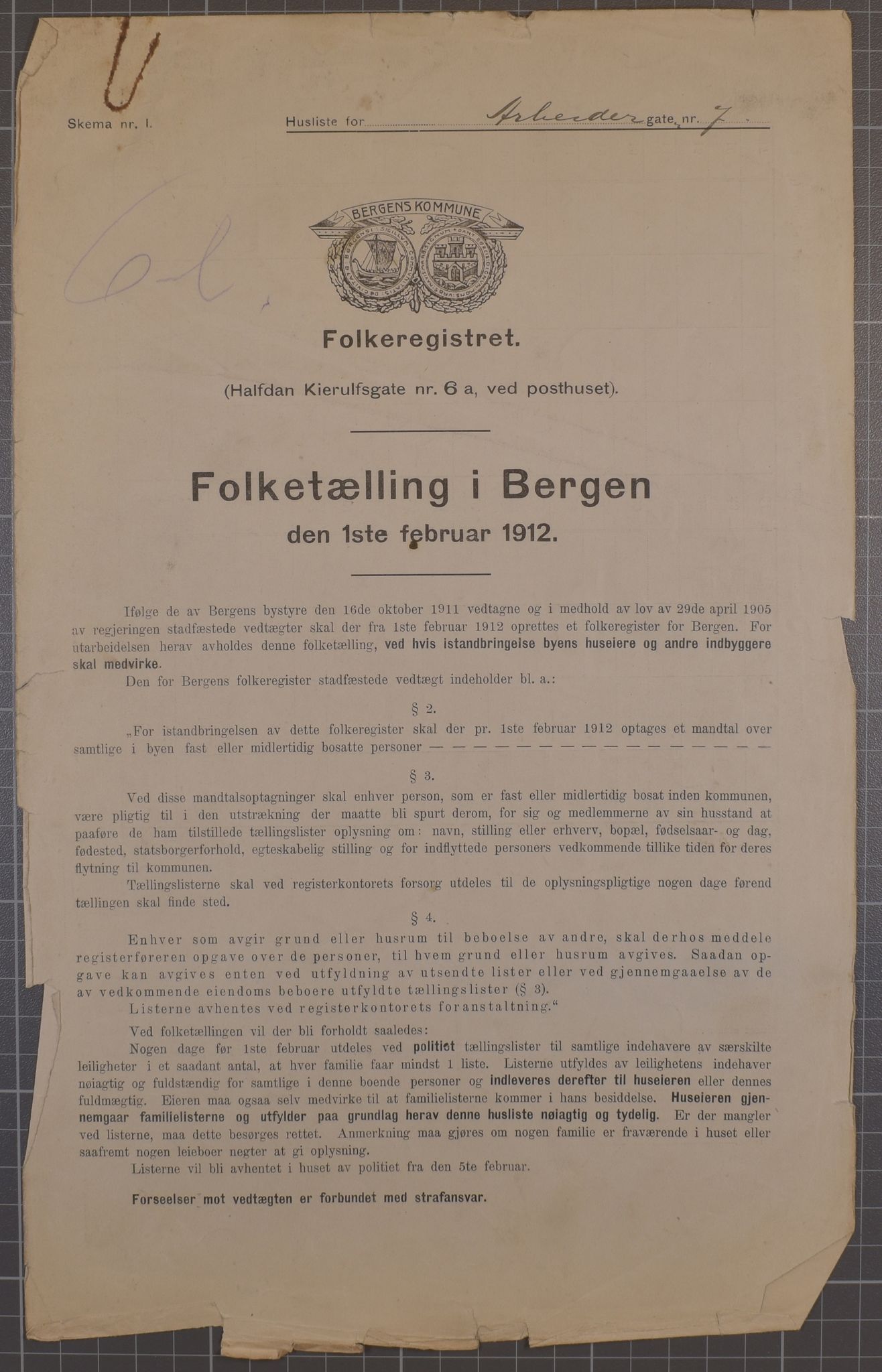 SAB, Kommunal folketelling 1912 for Bergen kjøpstad, 1912, s. 1542