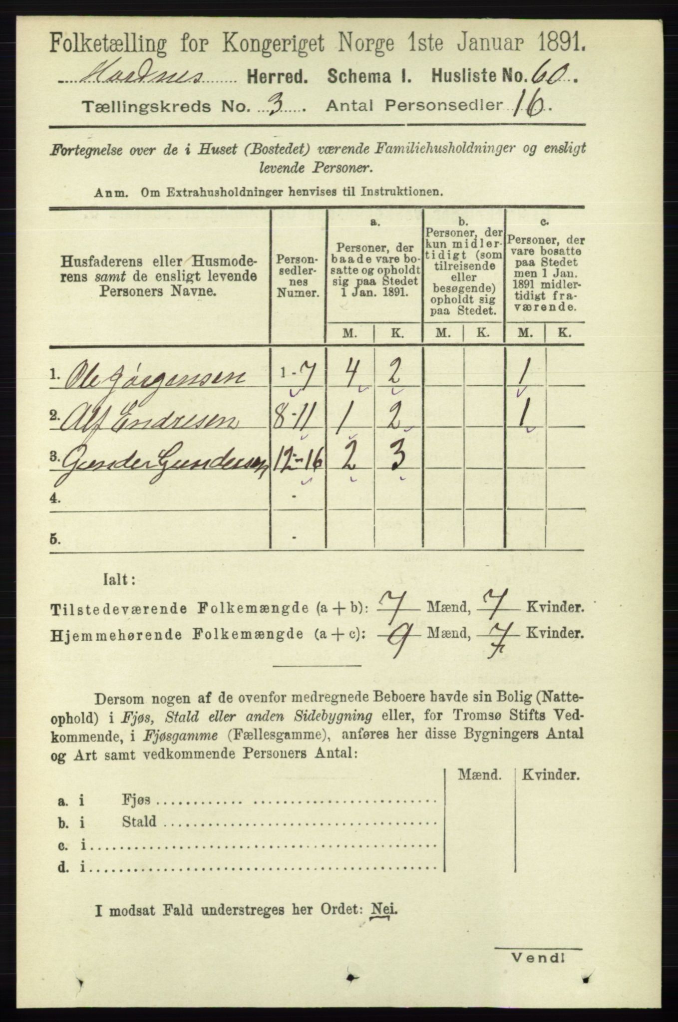 RA, Folketelling 1891 for 0936 Hornnes herred, 1891, s. 536