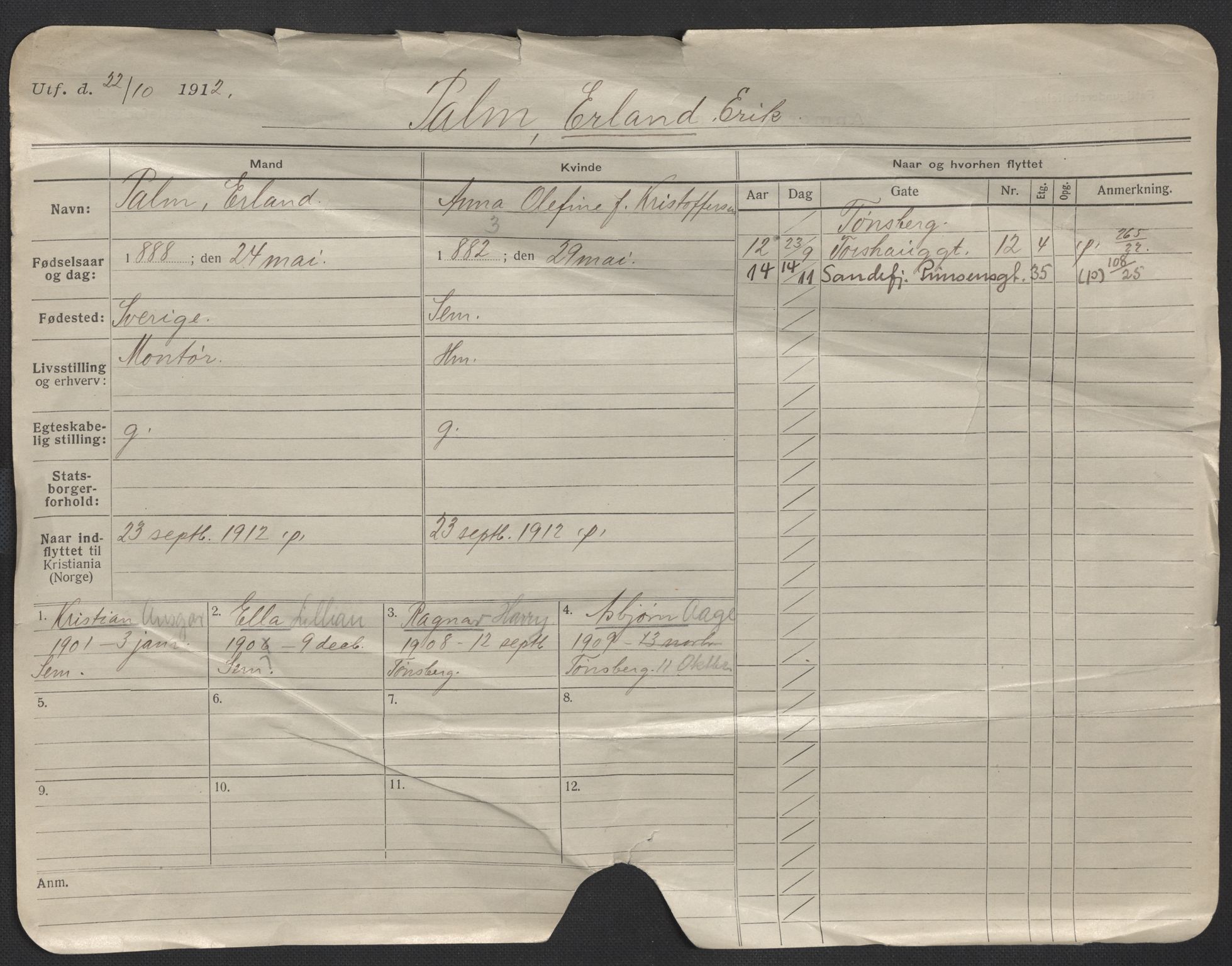 Oslo folkeregister, Registerkort, AV/SAO-A-11715/F/Fa/Fac/L0009: Menn, 1906-1914, s. 1a