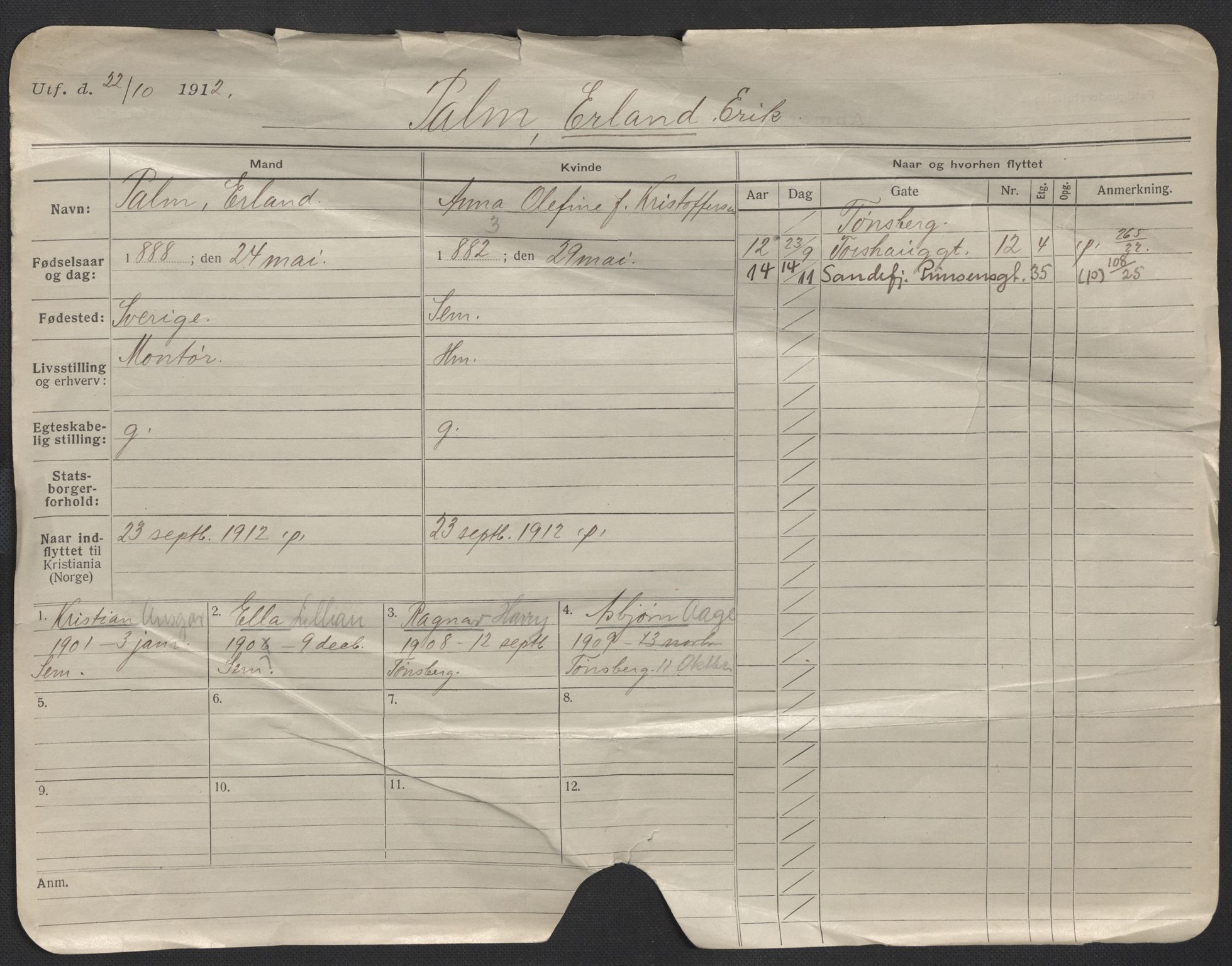 Oslo folkeregister, Registerkort, SAO/A-11715/F/Fa/Fac/L0009: Menn, 1906-1914, s. 1a