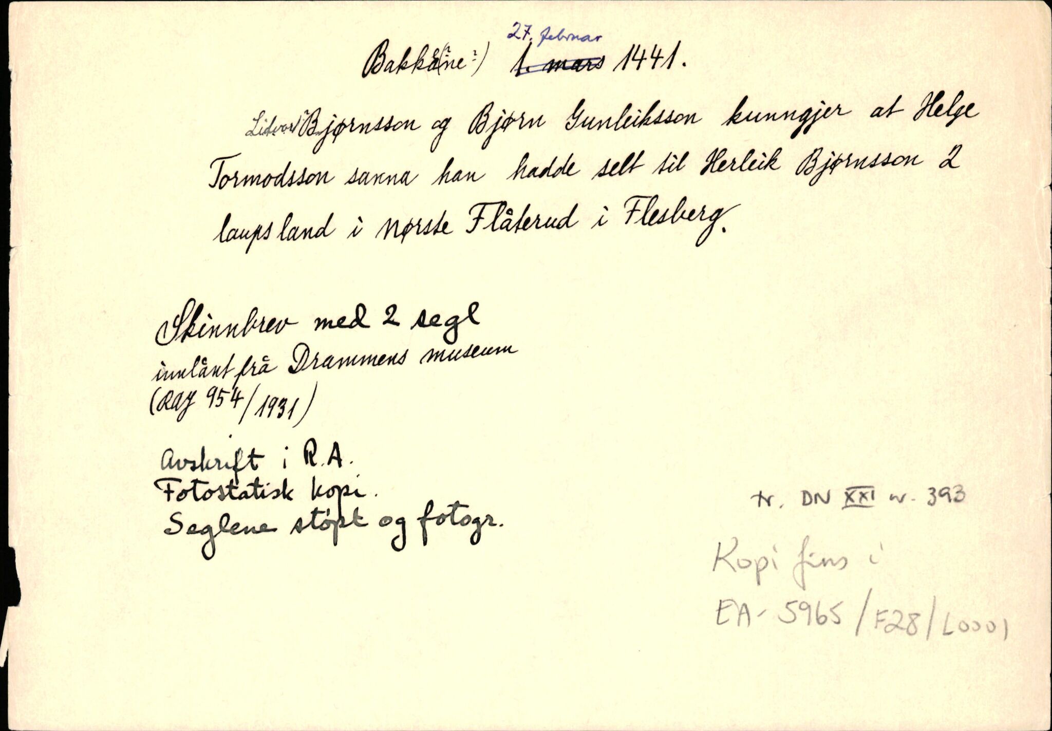 Riksarkivets diplomsamling, AV/RA-EA-5965/F35/F35d/L0001: Innlånte diplomer, seddelregister, 1316-1591, s. 117