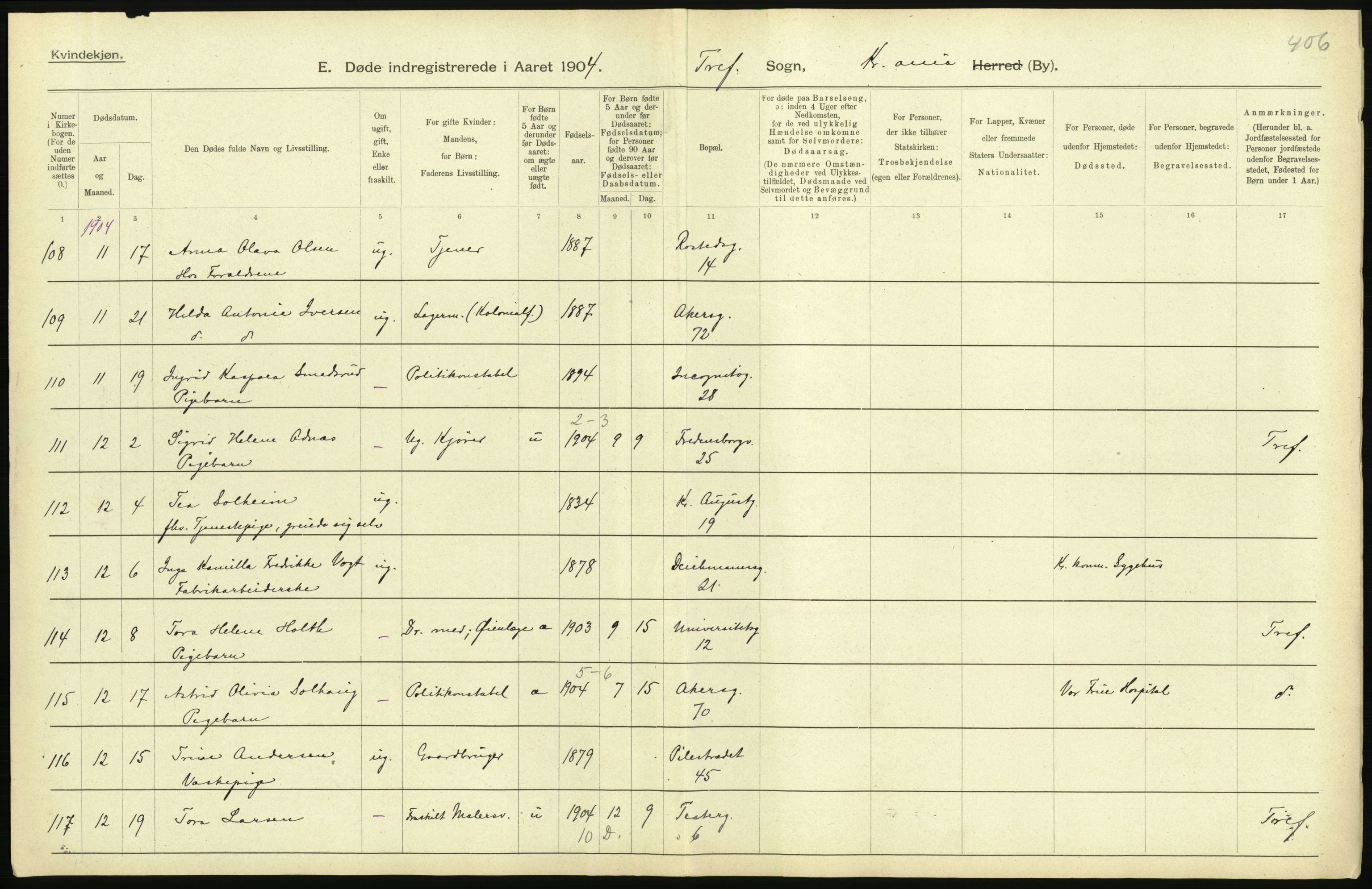 Statistisk sentralbyrå, Sosiodemografiske emner, Befolkning, AV/RA-S-2228/D/Df/Dfa/Dfab/L0004: Kristiania: Gifte, døde, 1904, s. 319