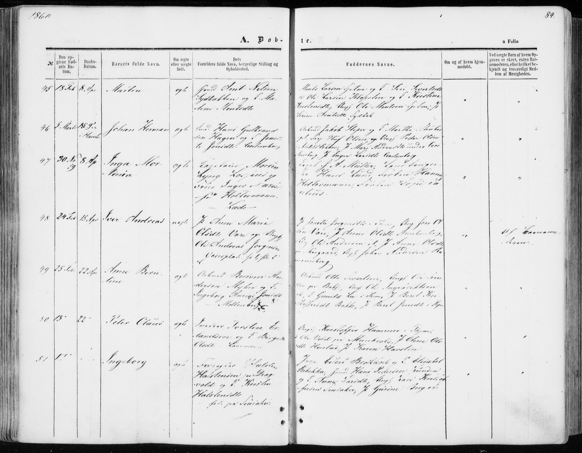 Ministerialprotokoller, klokkerbøker og fødselsregistre - Sør-Trøndelag, AV/SAT-A-1456/606/L0292: Ministerialbok nr. 606A07, 1856-1865, s. 84