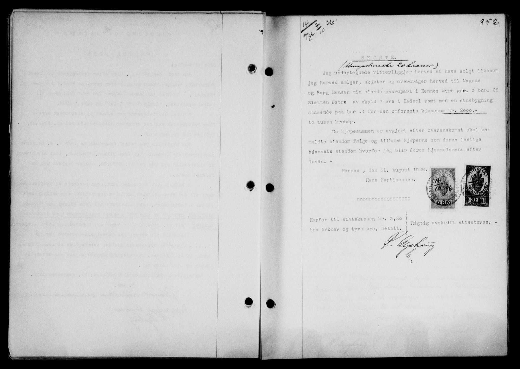 Vesterålen sorenskriveri, SAT/A-4180/1/2/2Ca/L0042: Pantebok nr. 35, 1926-1926, Tingl.dato: 07.10.1926