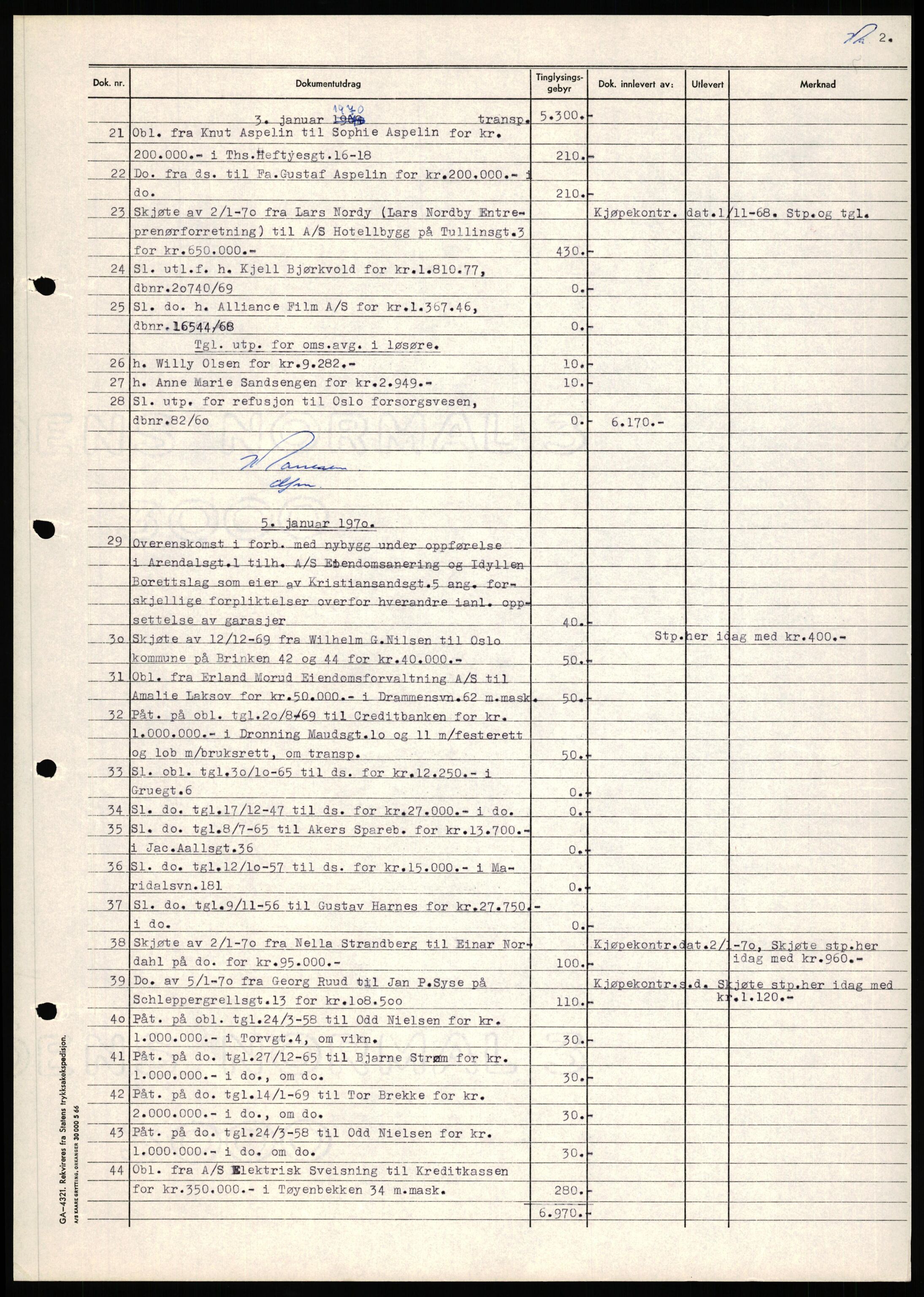 Oslo byskriverembete, AV/SAO-A-10227/1/G/Gh/Ghd/L0016: Panteregister nr. 16, 1970-1970