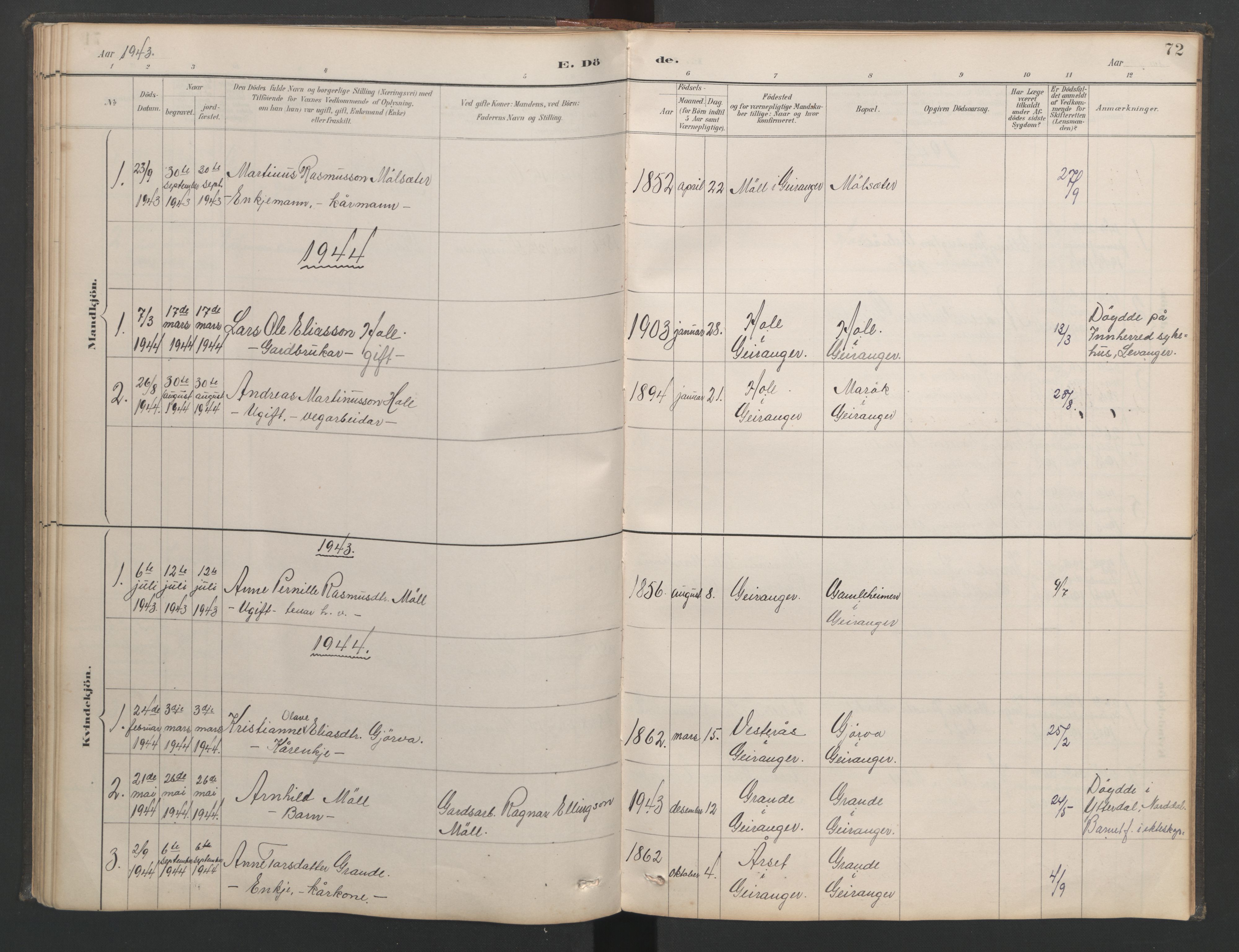 Ministerialprotokoller, klokkerbøker og fødselsregistre - Møre og Romsdal, AV/SAT-A-1454/518/L0237: Klokkerbok nr. 518C04, 1885-1963, s. 72