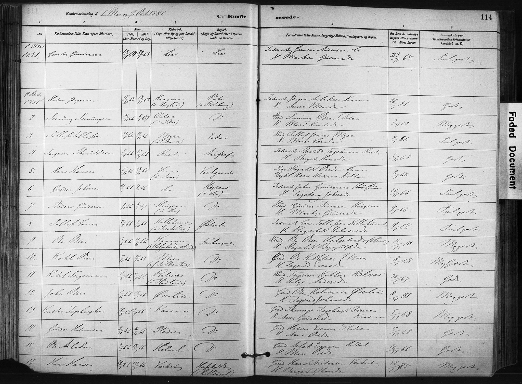 Bø kirkebøker, AV/SAKO-A-257/F/Fa/L0010: Ministerialbok nr. 10, 1880-1892, s. 114