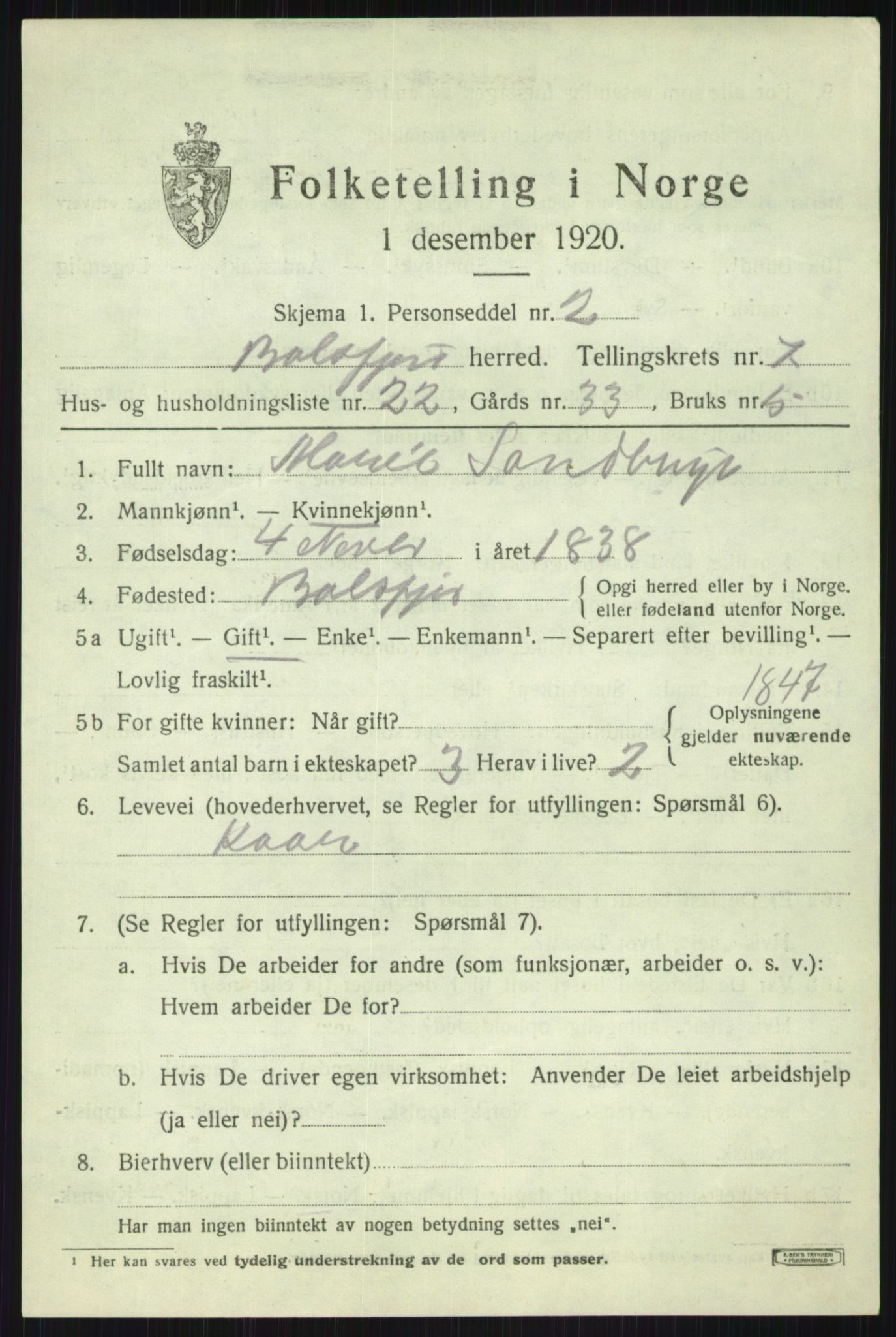 SATØ, Folketelling 1920 for 1933 Balsfjord herred, 1920, s. 4458