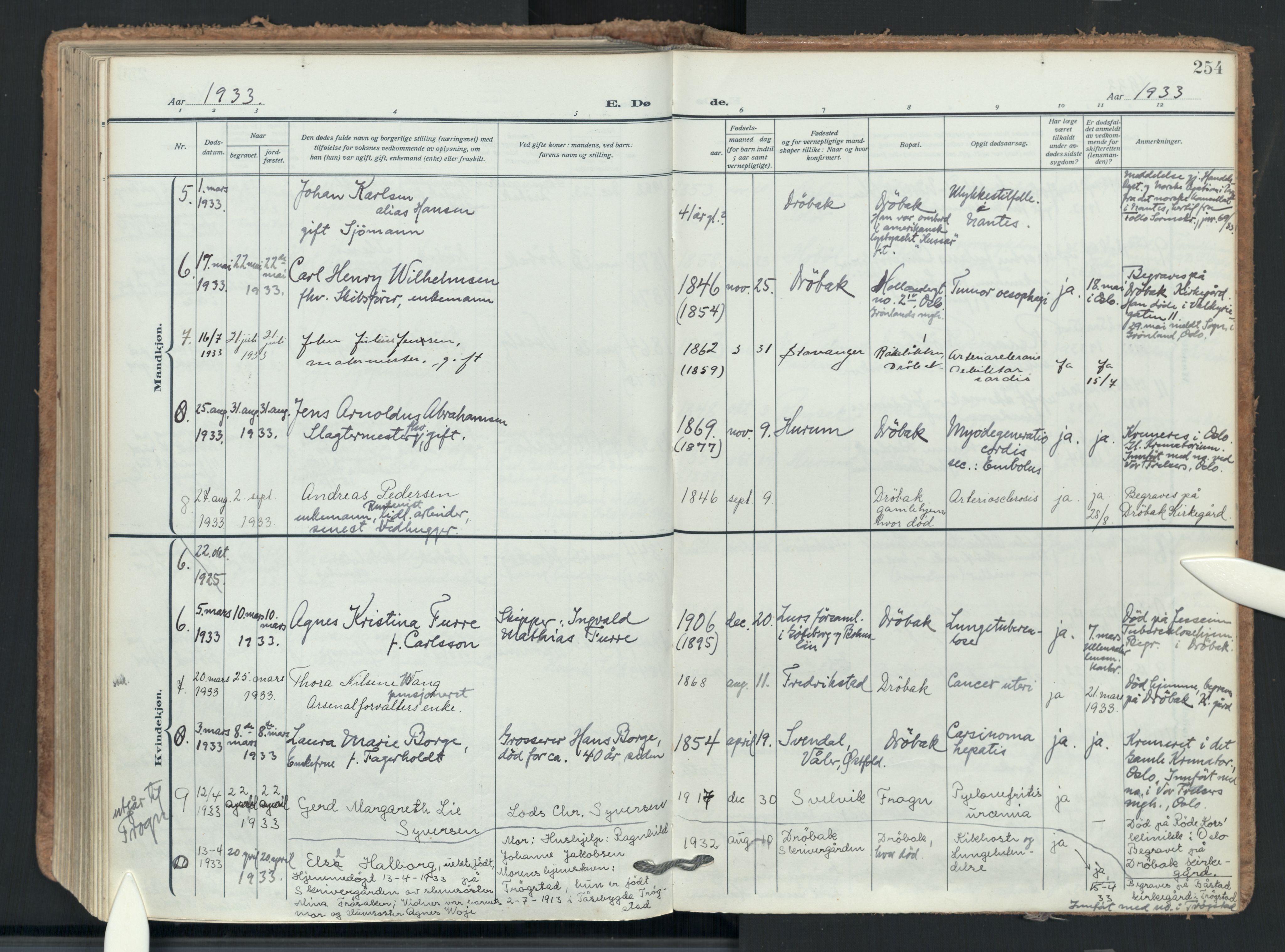 Drøbak prestekontor Kirkebøker, AV/SAO-A-10142a/F/Fb/L0004: Ministerialbok nr. II 4, 1918-1933, s. 254