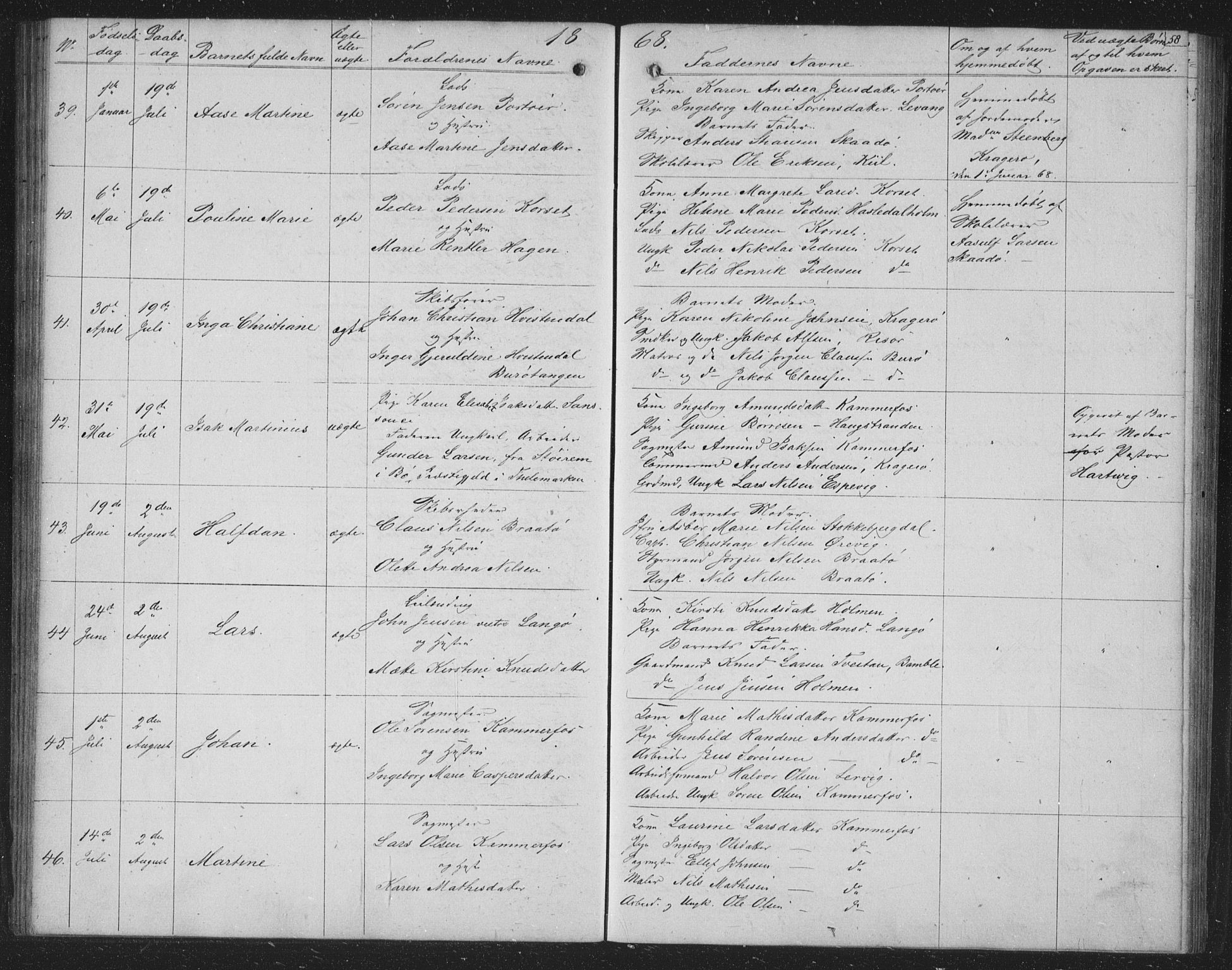 Skåtøy kirkebøker, AV/SAKO-A-304/G/Ga/L0001: Klokkerbok nr. I 1, 1862-1872, s. 58