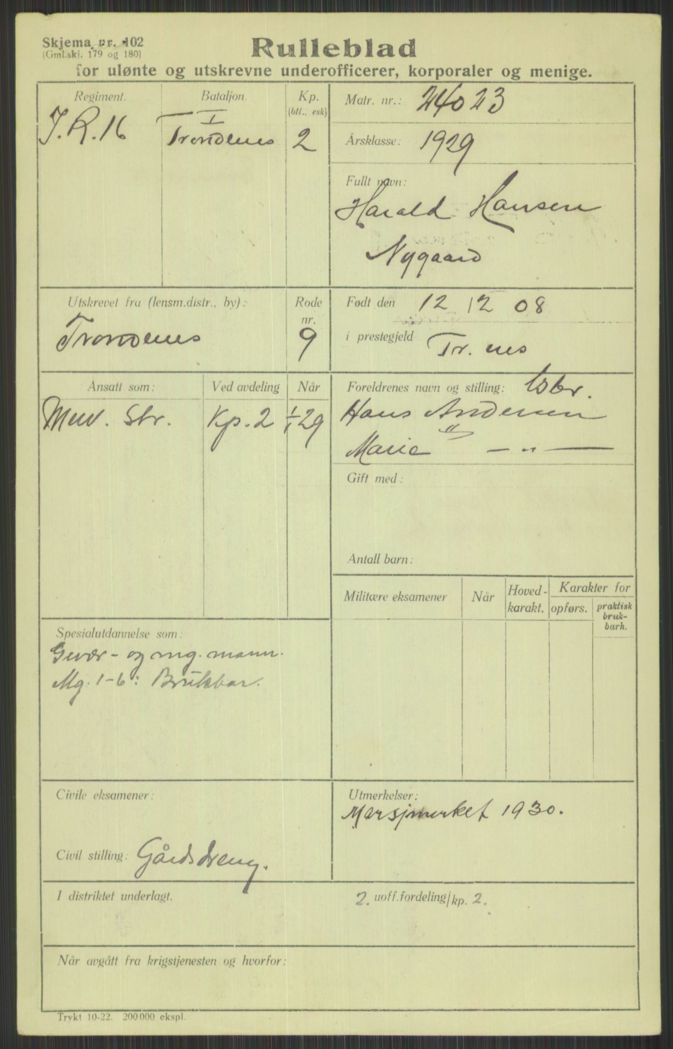 Forsvaret, Troms infanteriregiment nr. 16, AV/RA-RAFA-3146/P/Pa/L0013/0004: Rulleblad / Rulleblad for regimentets menige mannskaper, årsklasse 1929, 1929, s. 887