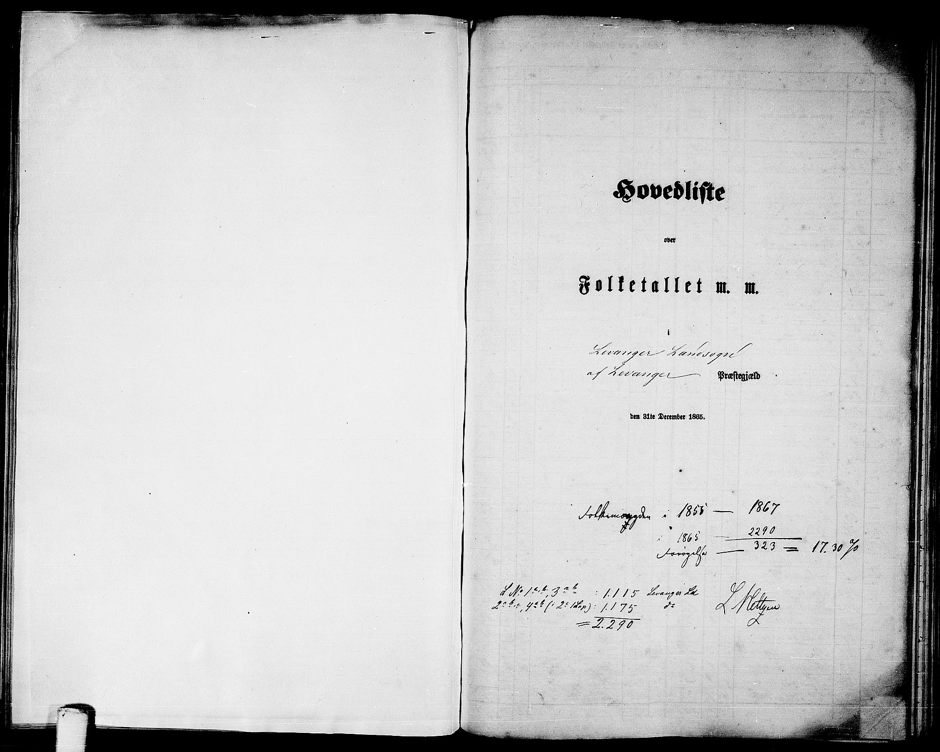 RA, Folketelling 1865 for 1720L Levanger prestegjeld, Levanger landsokn, 1865, s. 1