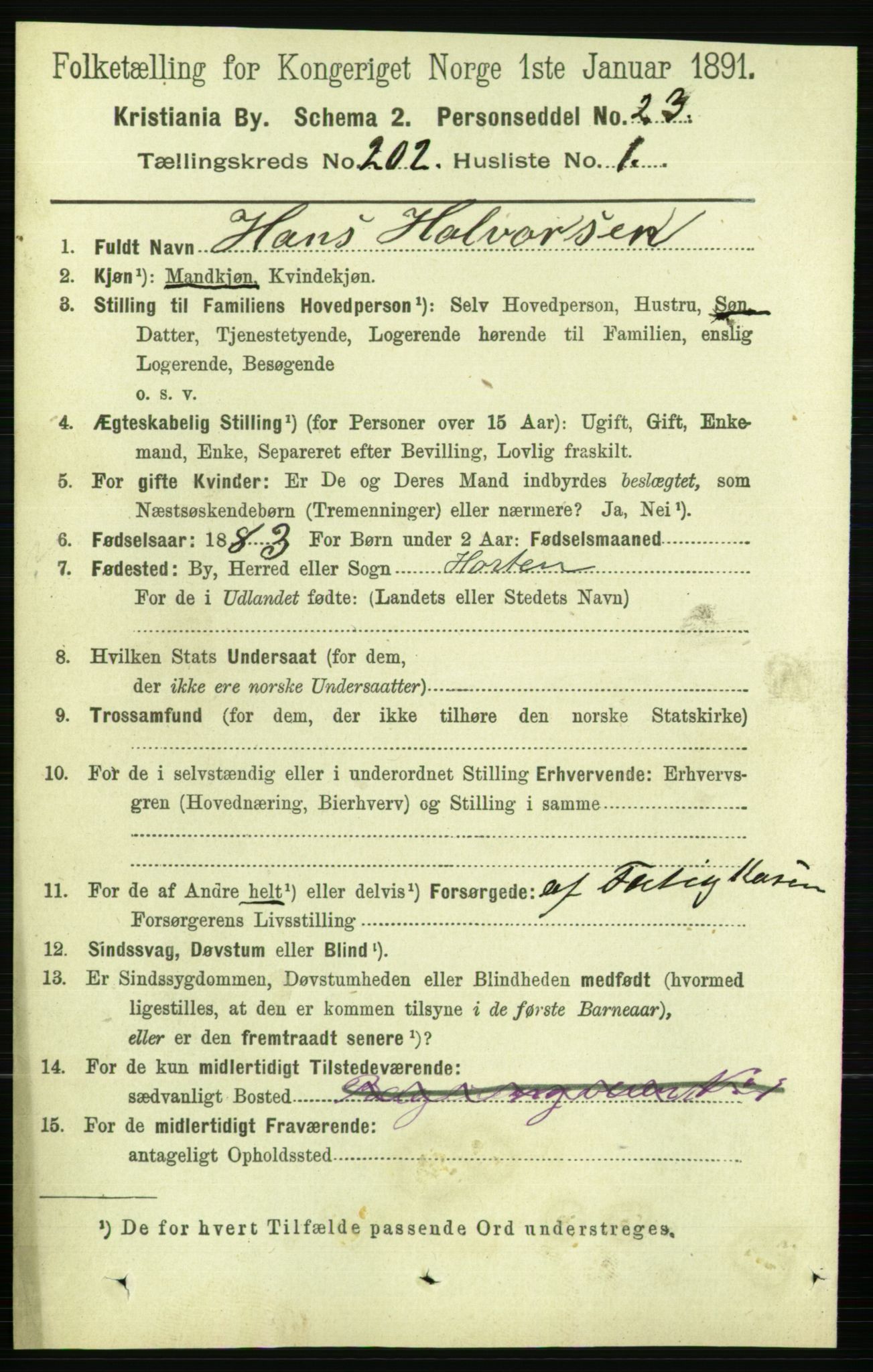 RA, Folketelling 1891 for 0301 Kristiania kjøpstad, 1891, s. 121543