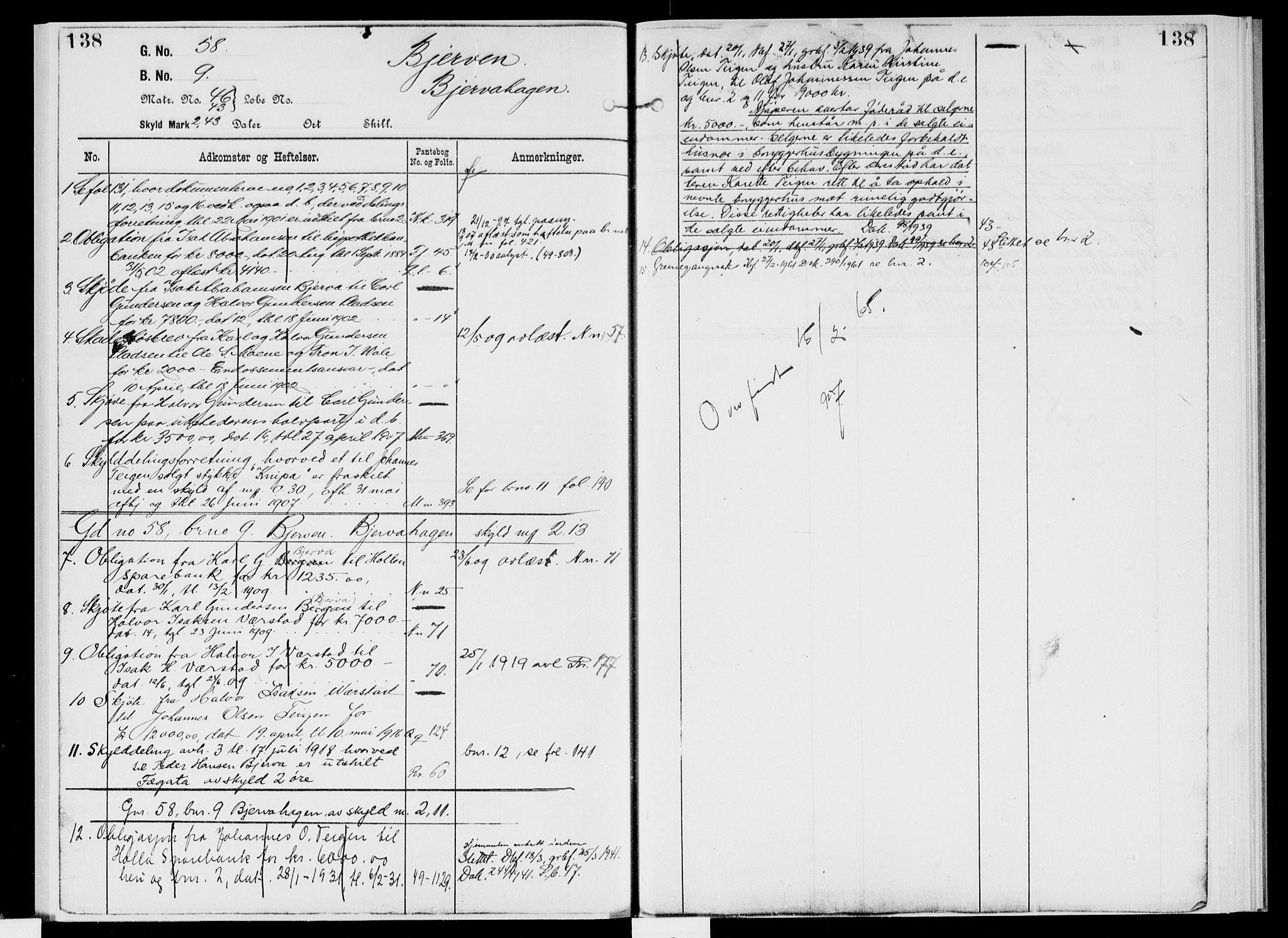 Nedre Telemark sorenskriveri, AV/SAKO-A-135/G/Gb/Gbg/L0003: Panteregister nr. VII 3, s. 138