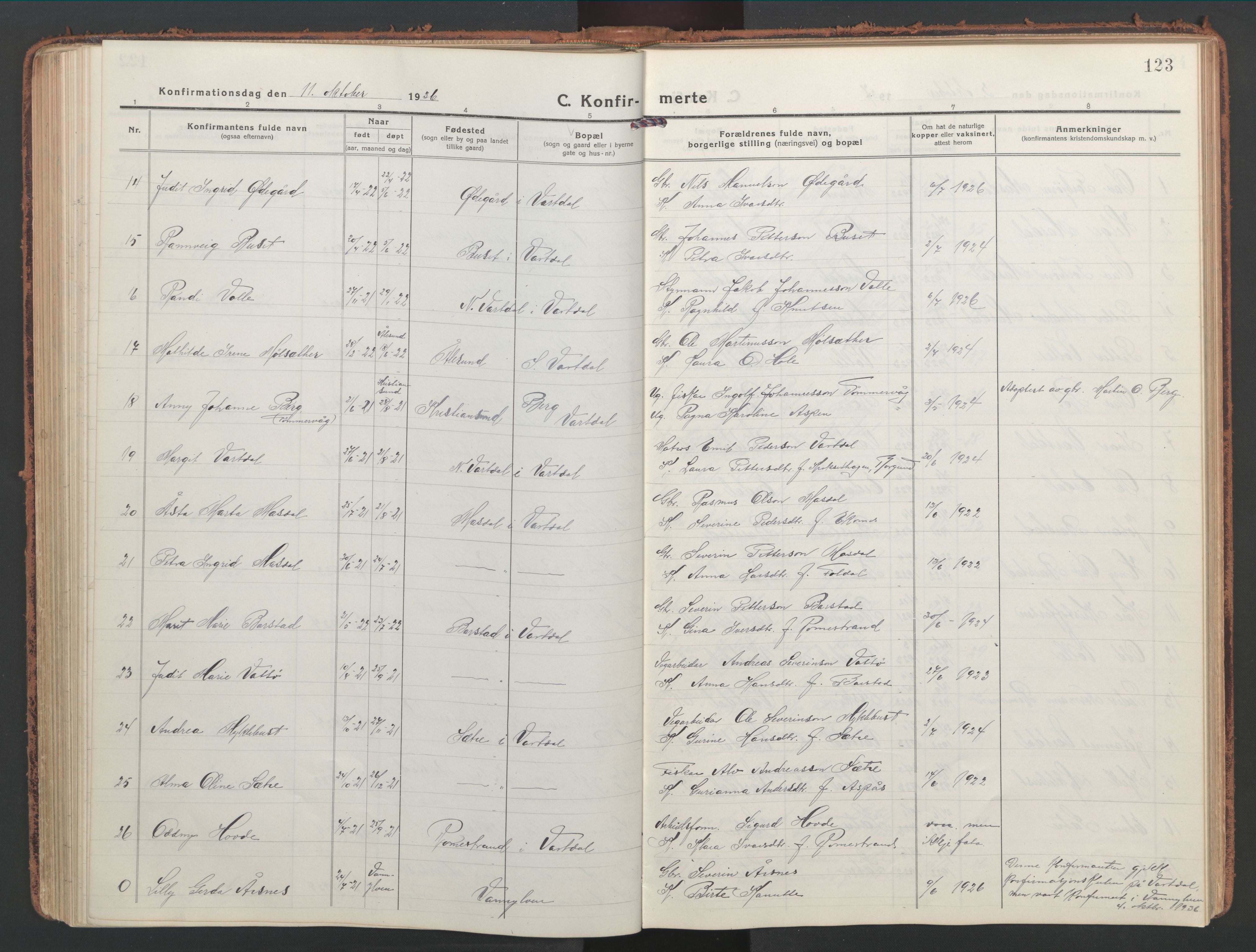 Ministerialprotokoller, klokkerbøker og fødselsregistre - Møre og Romsdal, AV/SAT-A-1454/514/L0202: Klokkerbok nr. 514C02, 1916-1944, s. 123