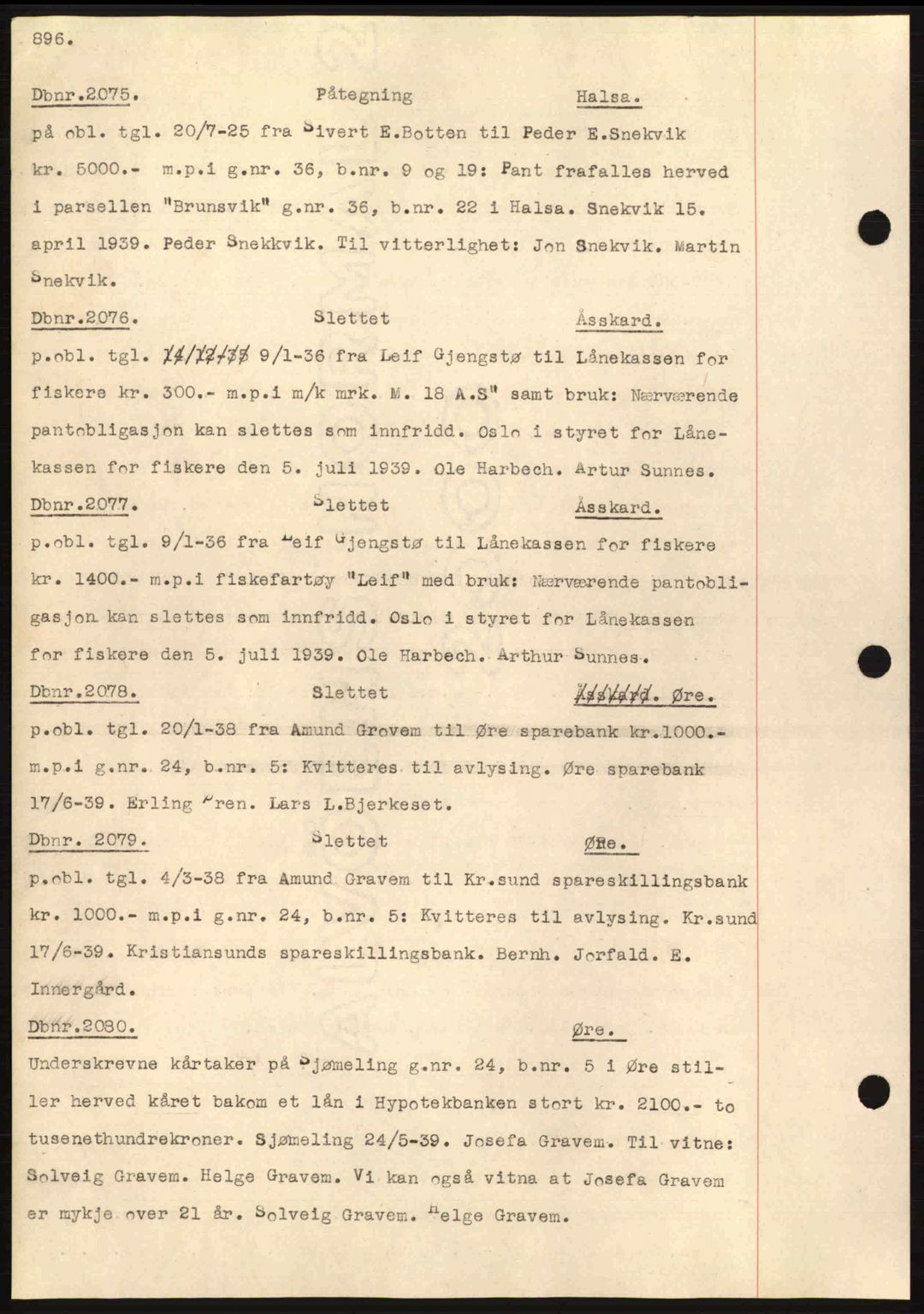 Nordmøre sorenskriveri, SAT/A-4132/1/2/2Ca: Pantebok nr. C80, 1936-1939, Dagboknr: 2075/1939