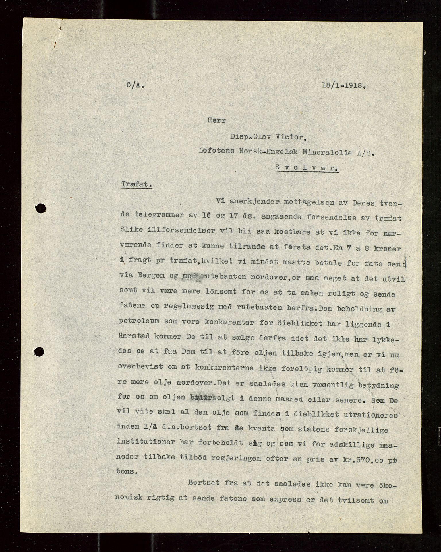 Pa 1521 - A/S Norske Shell, AV/SAST-A-101915/E/Ea/Eaa/L0022: Sjefskorrespondanse, 1918, s. 62