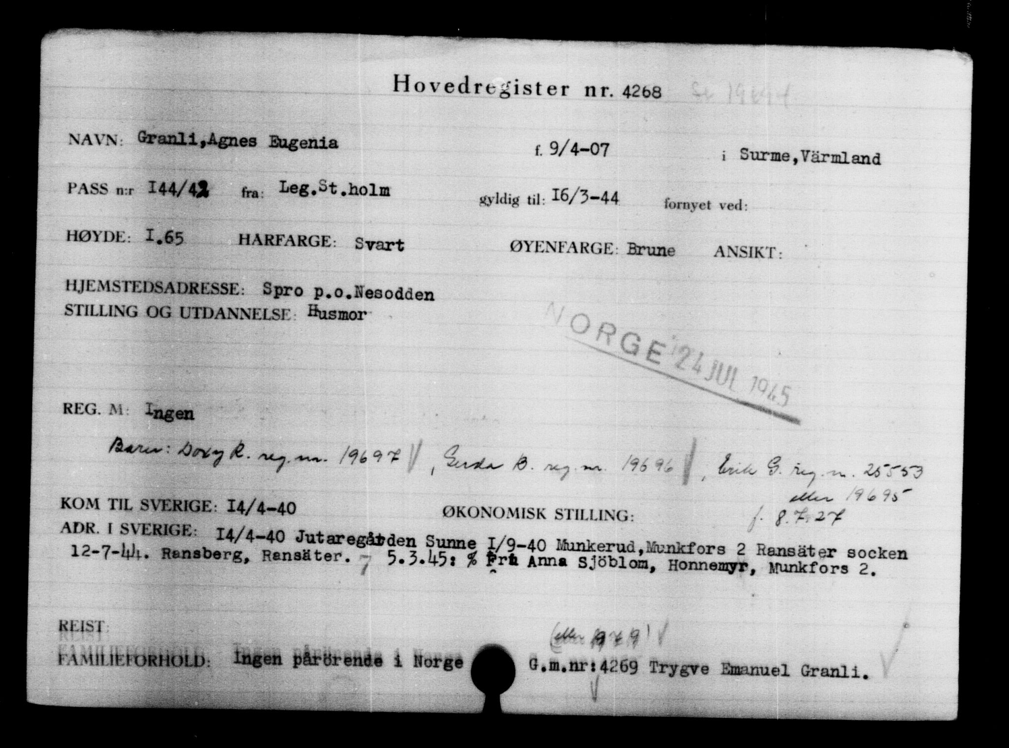 Den Kgl. Norske Legasjons Flyktningskontor, AV/RA-S-6753/V/Va/L0004: Kjesäterkartoteket.  Flyktningenr. 3496-6610, 1940-1945, s. 937