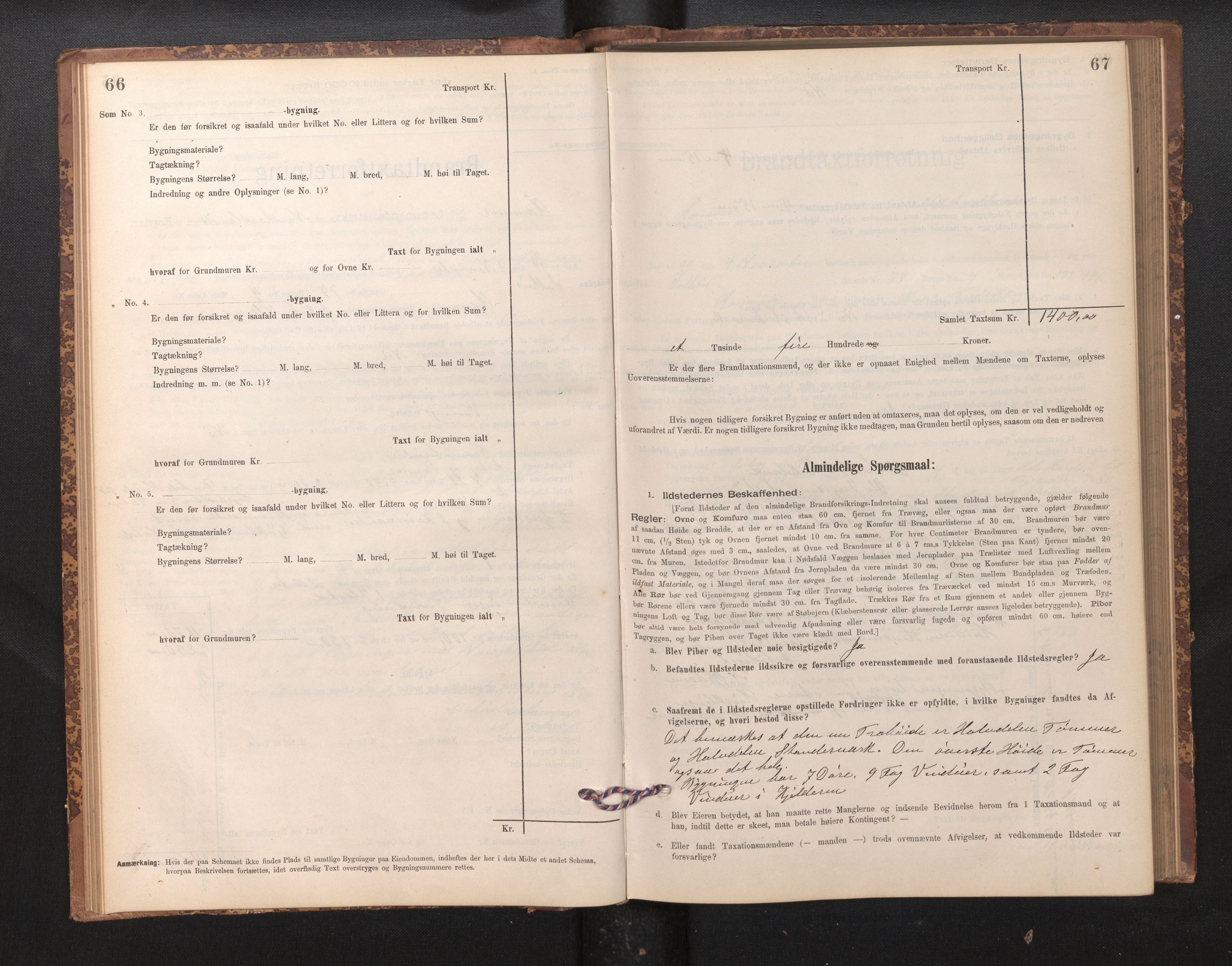 Lensmannen i Hamre, SAB/A-32601/0012/L0004: Branntakstprotokoll, skjematakst, 1895-1920, s. 66-67