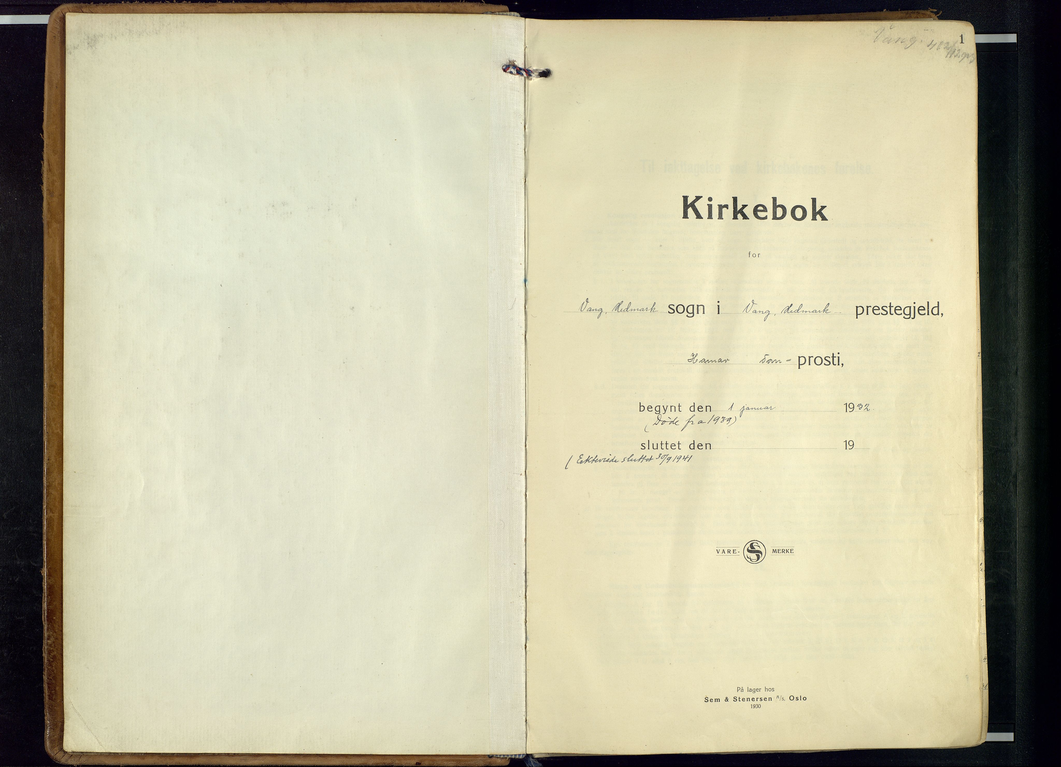 Vang prestekontor, Hedmark, SAH/PREST-008/H/Ha/Haa/L0023: Ministerialbok nr. 23, 1932-1957, s. 1