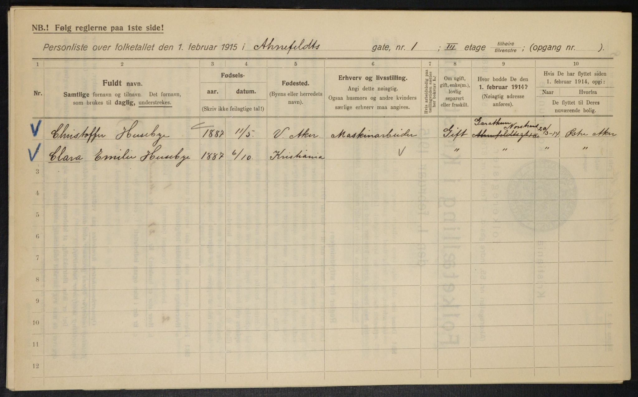 OBA, Kommunal folketelling 1.2.1915 for Kristiania, 1915, s. 977