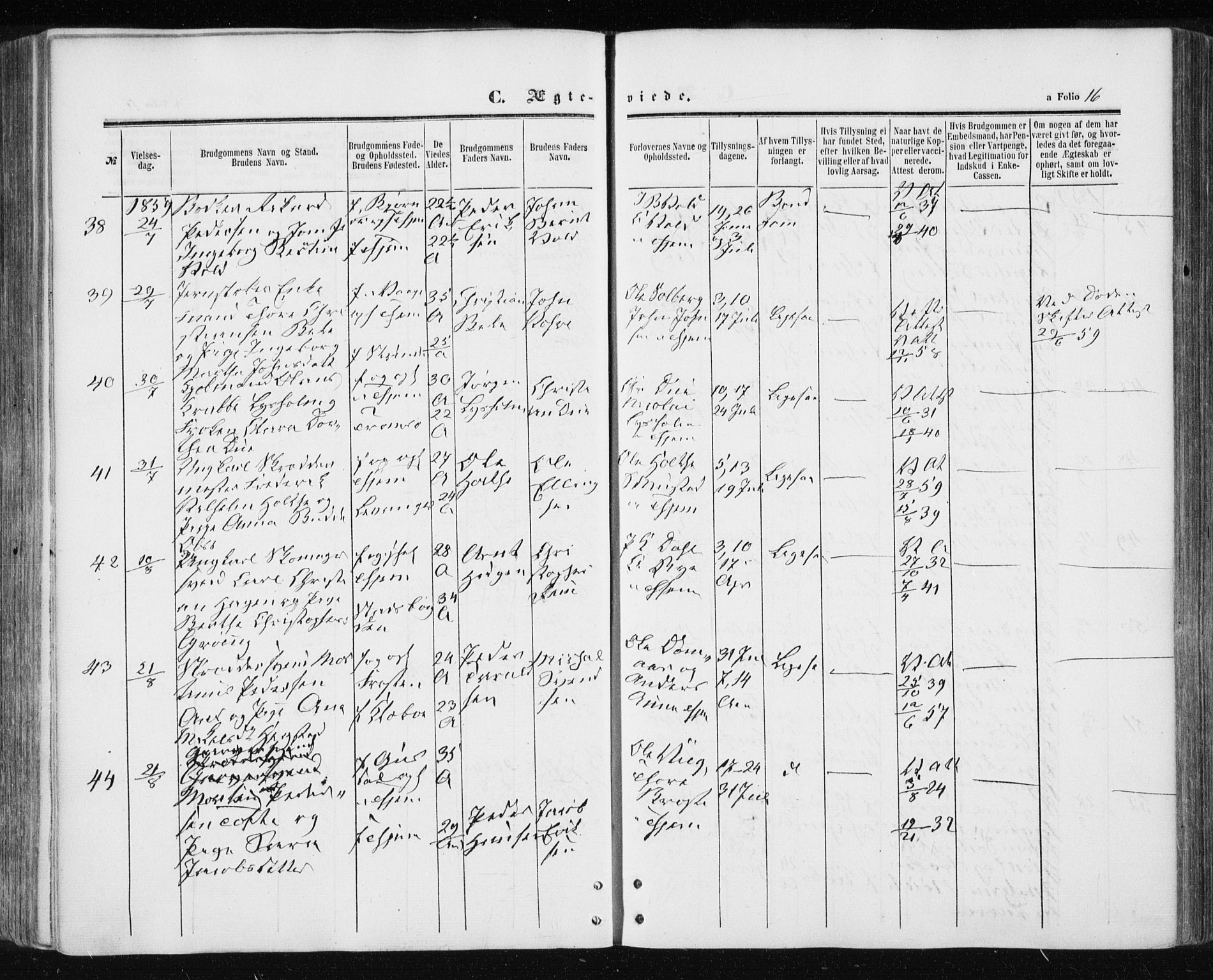 Ministerialprotokoller, klokkerbøker og fødselsregistre - Sør-Trøndelag, SAT/A-1456/601/L0053: Ministerialbok nr. 601A21, 1857-1865, s. 16
