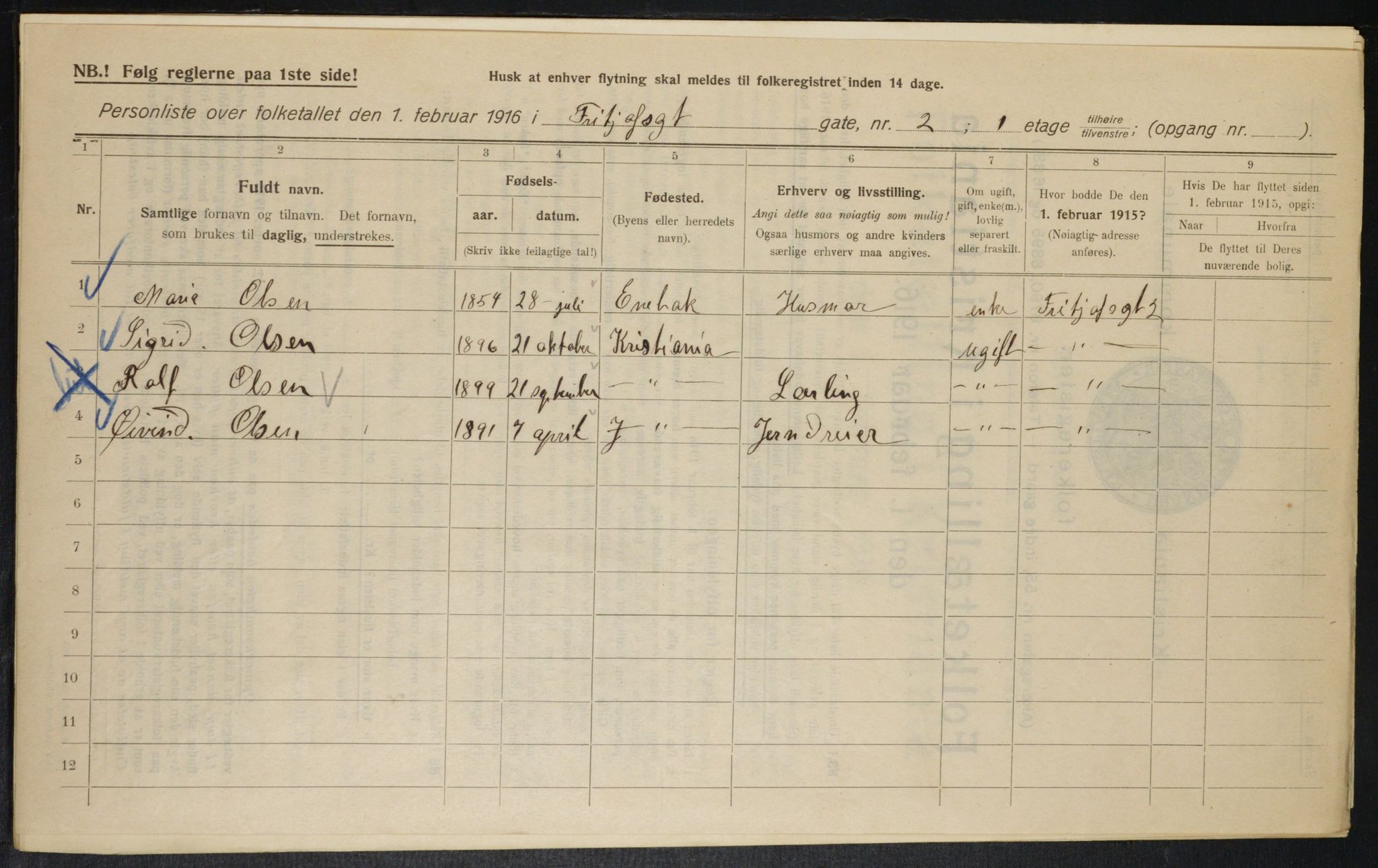 OBA, Kommunal folketelling 1.2.1916 for Kristiania, 1916, s. 27308