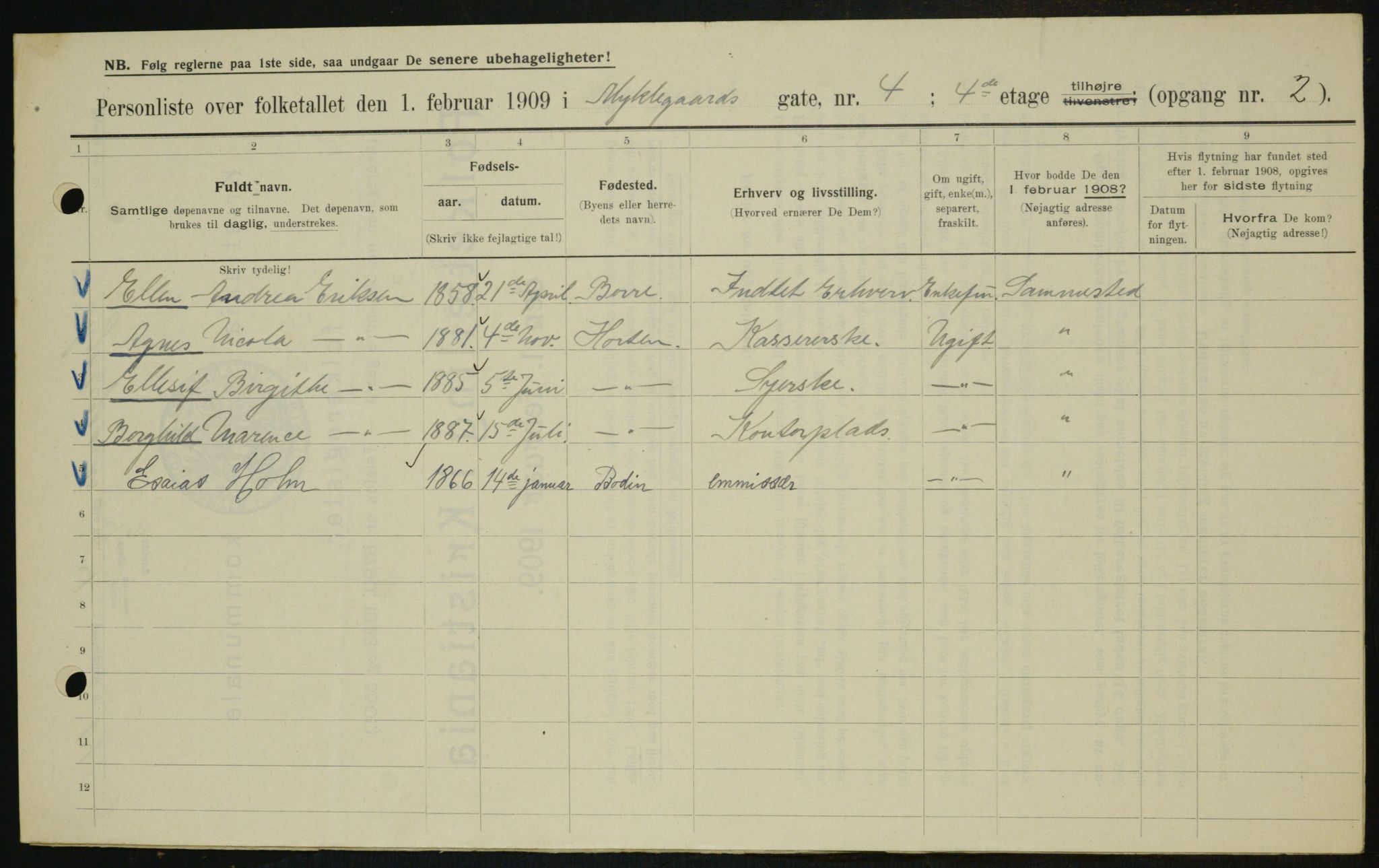 OBA, Kommunal folketelling 1.2.1909 for Kristiania kjøpstad, 1909, s. 61819