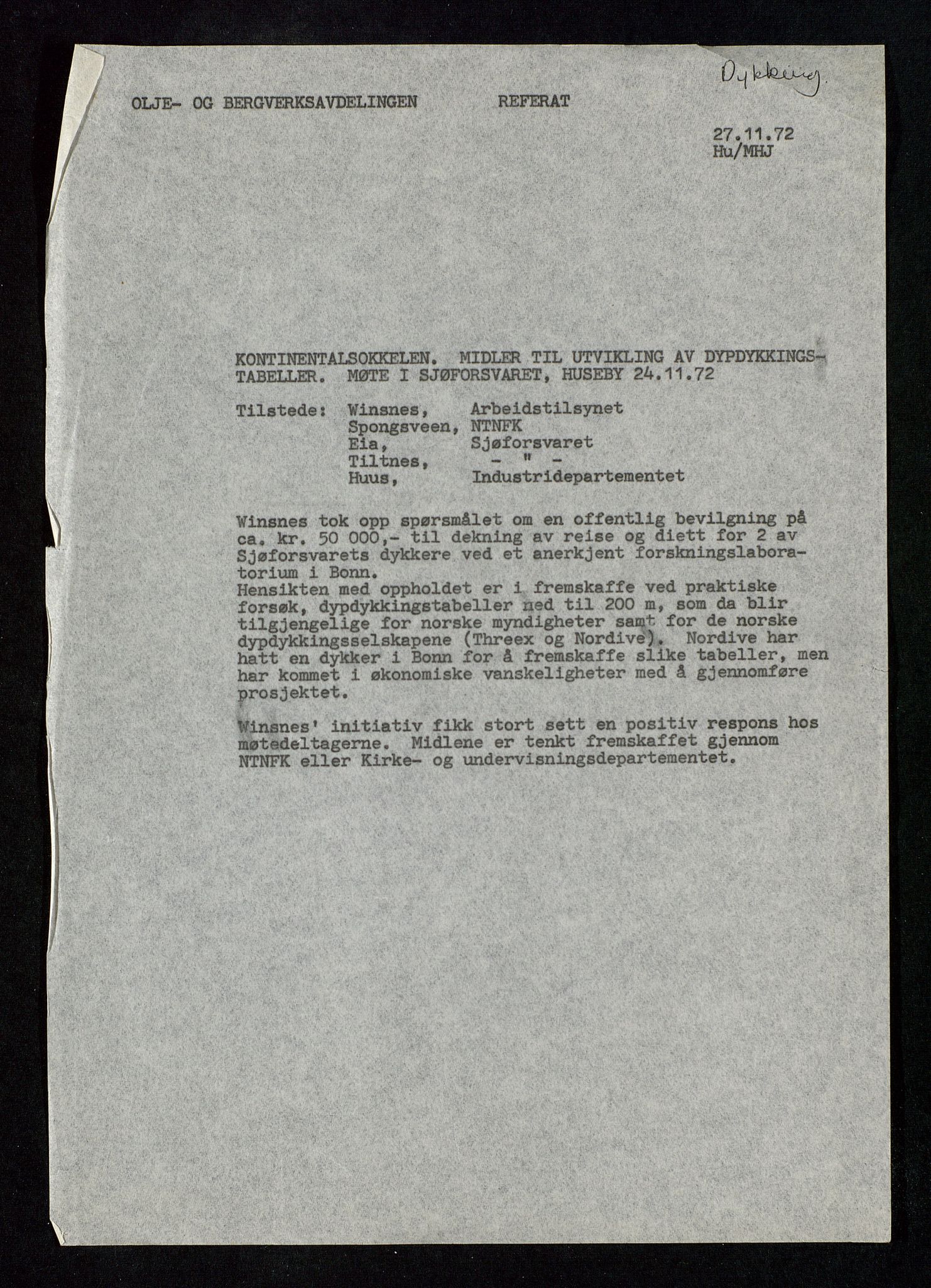 Industridepartementet, Oljekontoret, AV/SAST-A-101348/Db/L0004: Simulering, havmiljø og dykking, 1966-1973, s. 328