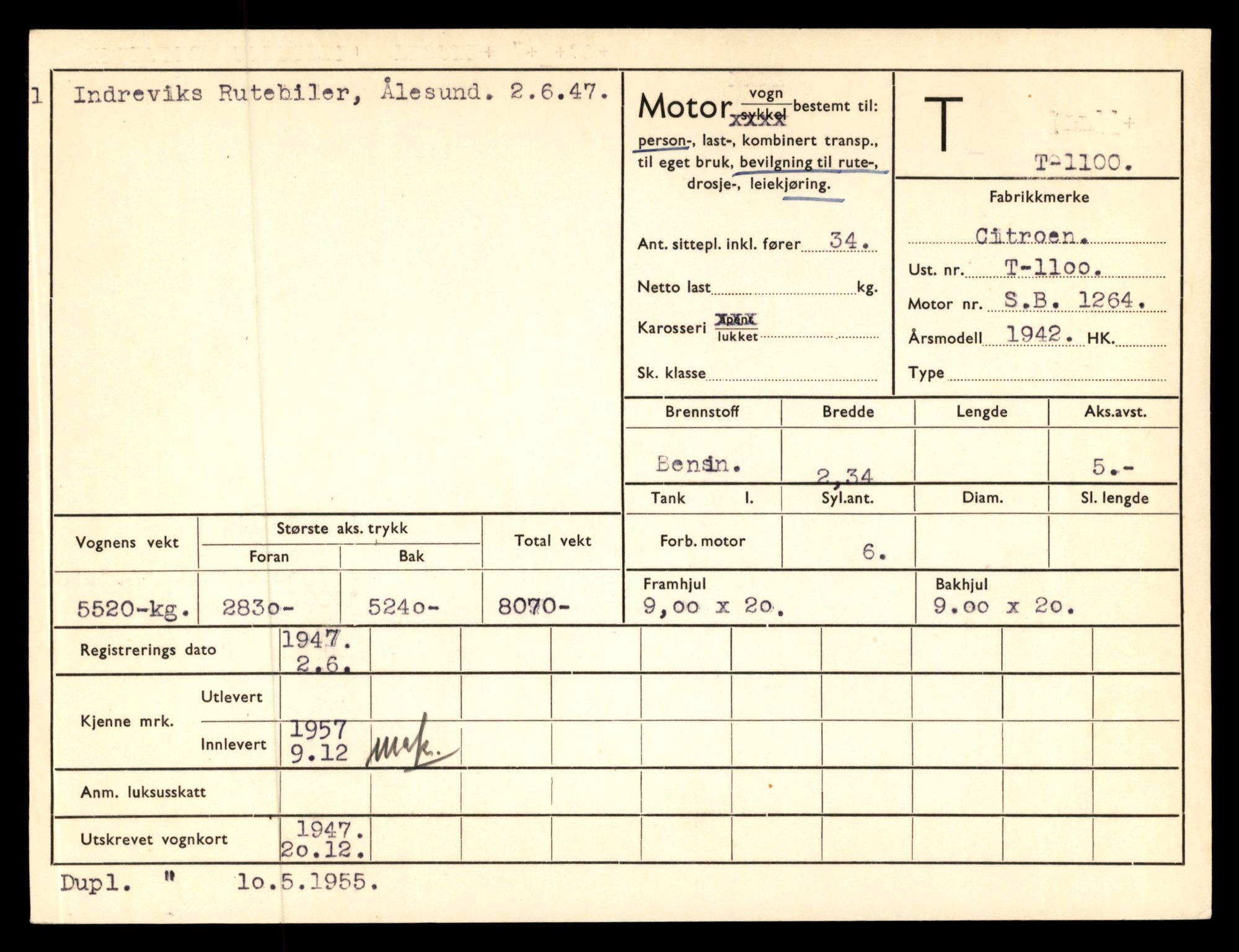 Møre og Romsdal vegkontor - Ålesund trafikkstasjon, AV/SAT-A-4099/F/Fe/L0010: Registreringskort for kjøretøy T 1050 - T 1169, 1927-1998, s. 1506