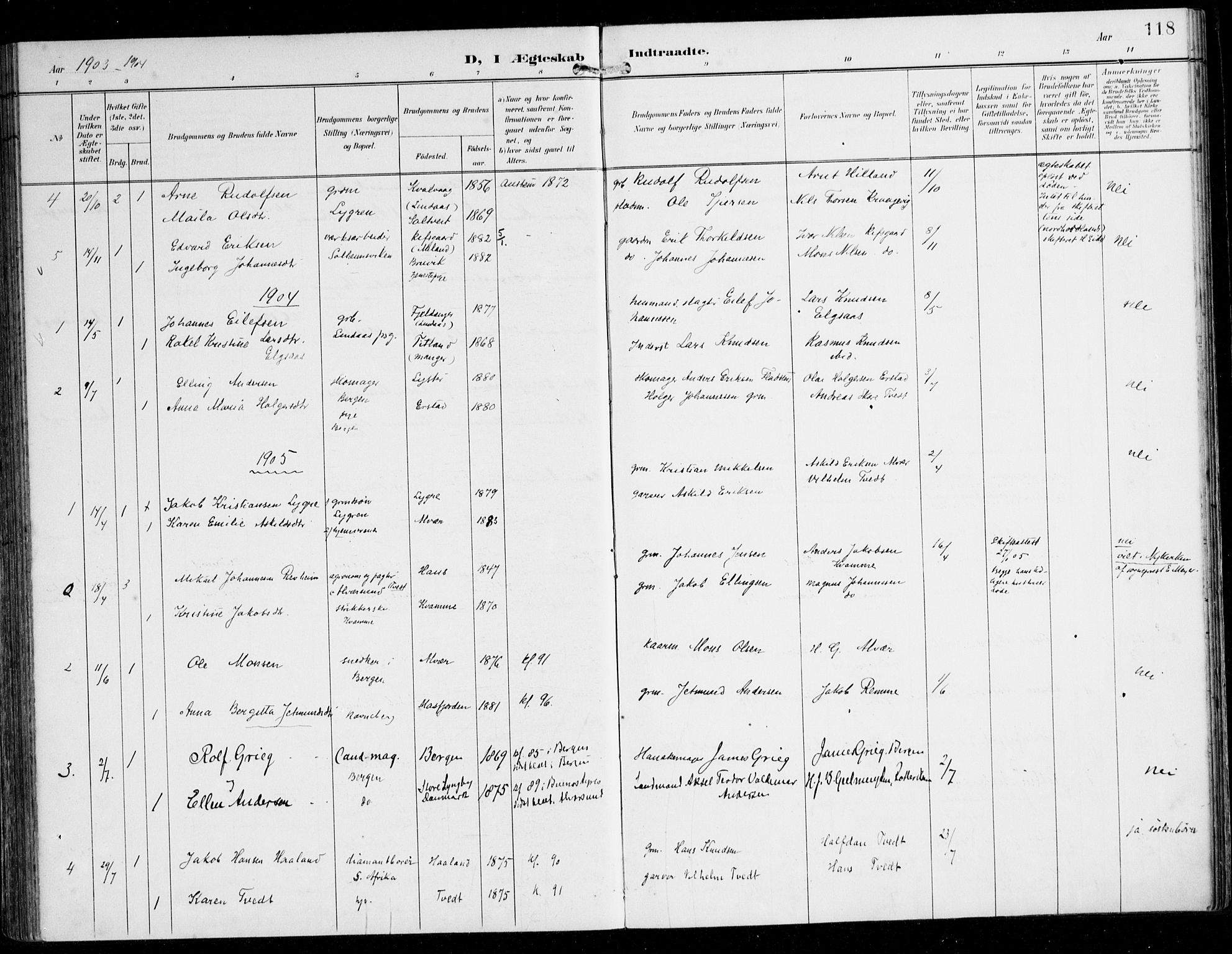 Alversund Sokneprestembete, AV/SAB-A-73901/H/Ha/Haa/Haaa/L0003: Ministerialbok nr. A 3, 1897-1926, s. 118