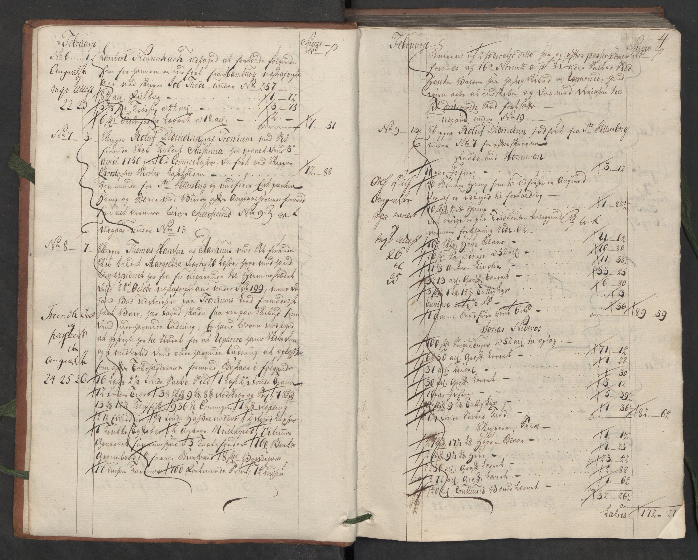 Generaltollkammeret, tollregnskaper, AV/RA-EA-5490/R33/L0034/0001: Tollregnskaper Trondheim A / Inngående hovedtollbok, 1753