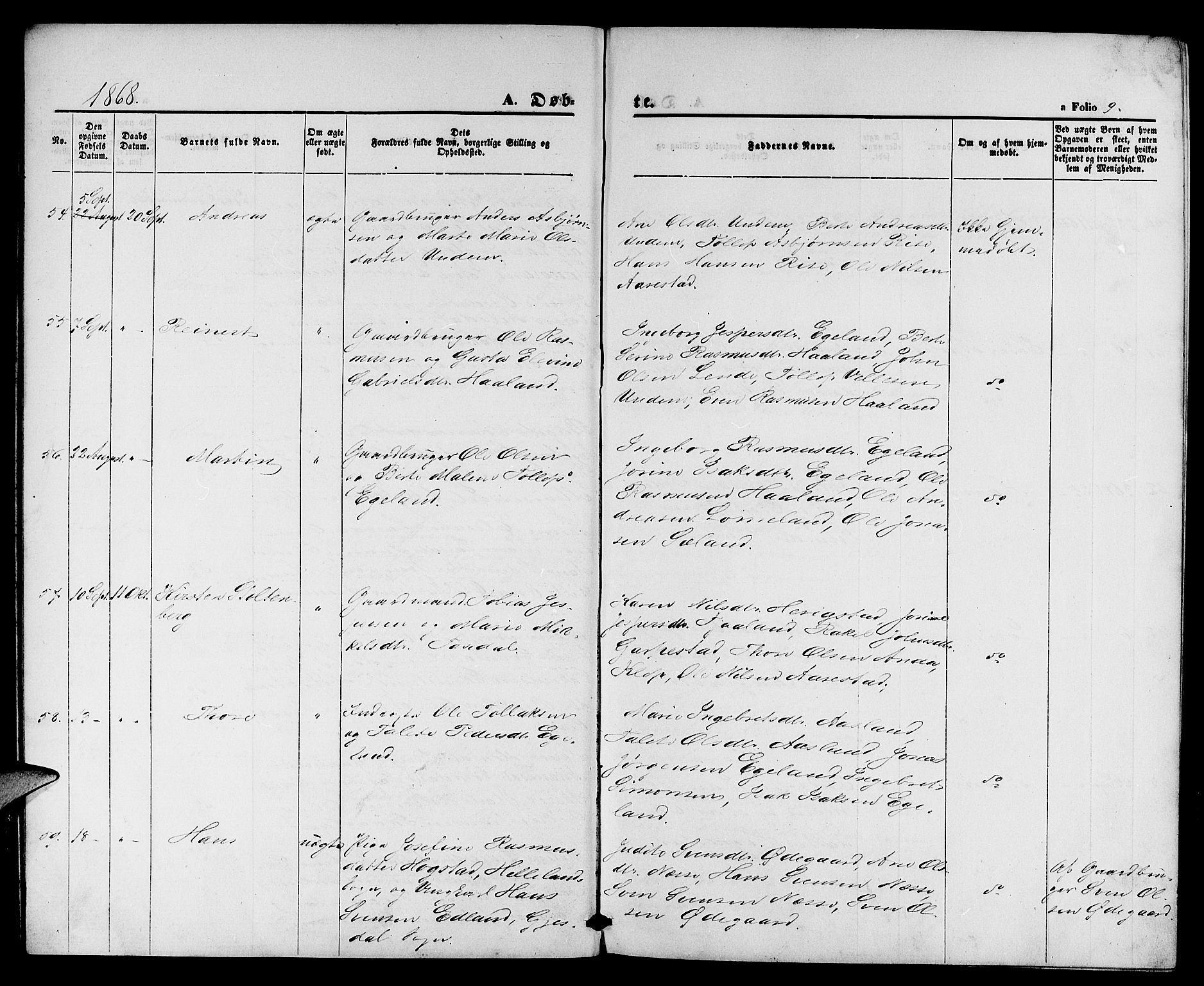 Lye sokneprestkontor, AV/SAST-A-101794/001/30BB/L0004: Klokkerbok nr. B 4, 1868-1878, s. 9