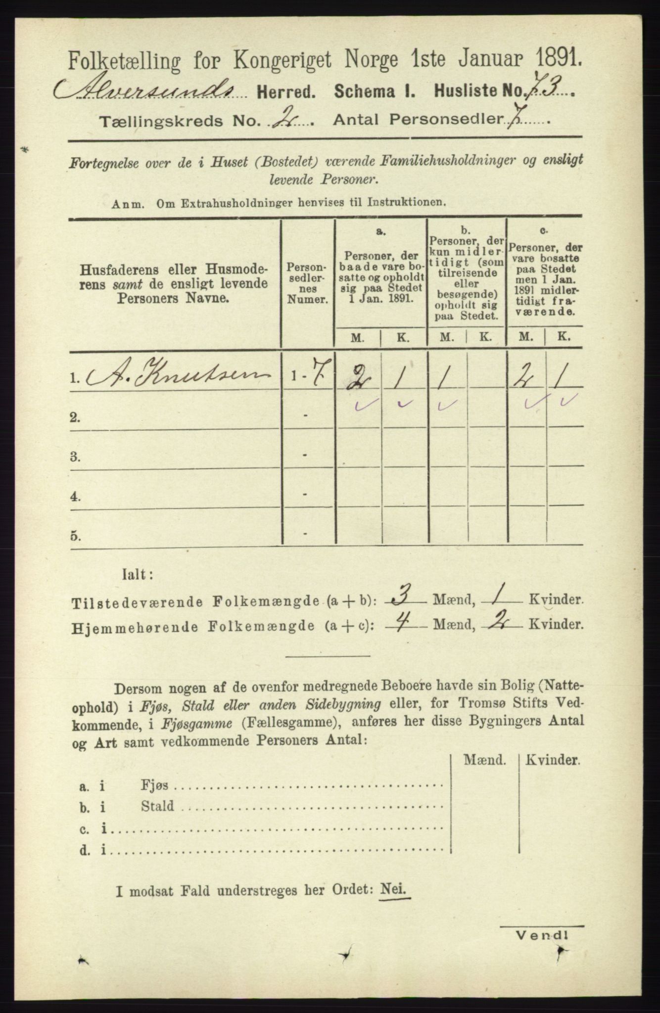 RA, Folketelling 1891 for 1257 Alversund herred, 1891, s. 453