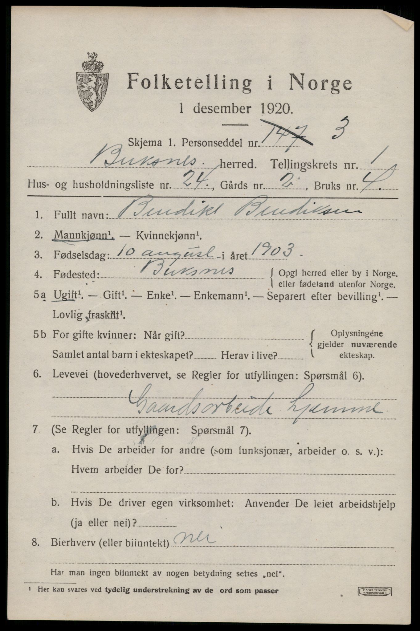 SAT, Folketelling 1920 for 1860 Buksnes herred, 1920, s. 1247