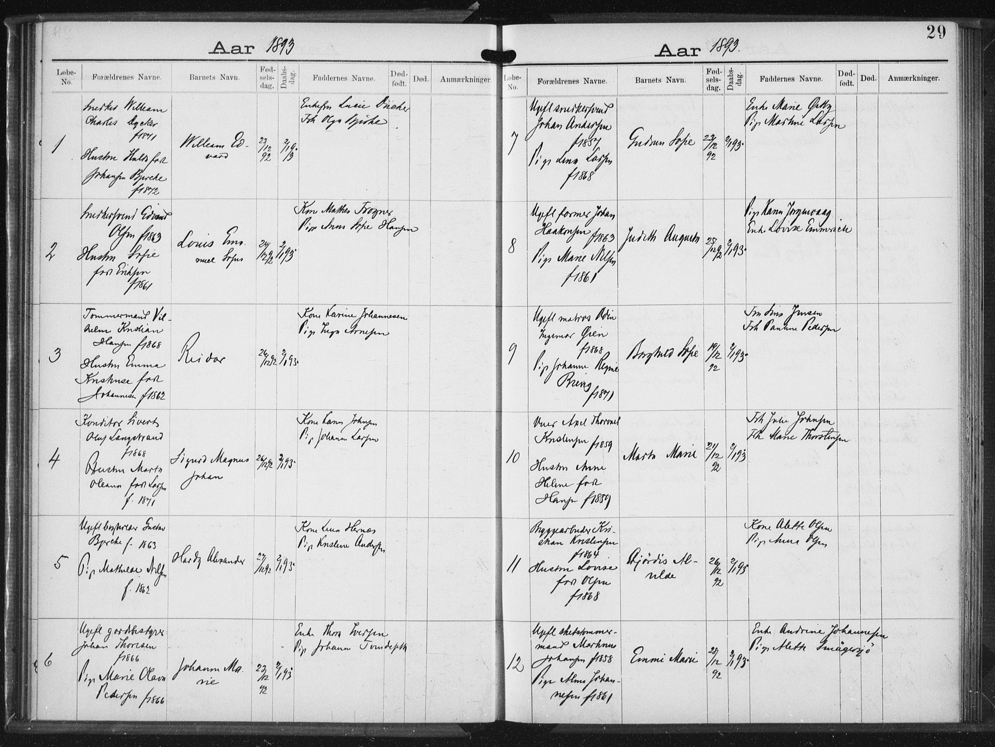 Rikshospitalet prestekontor Kirkebøker, SAO/A-10309b/K/L0004/0001: Dåpsbok nr. 4.1, 1892-1895, s. 29