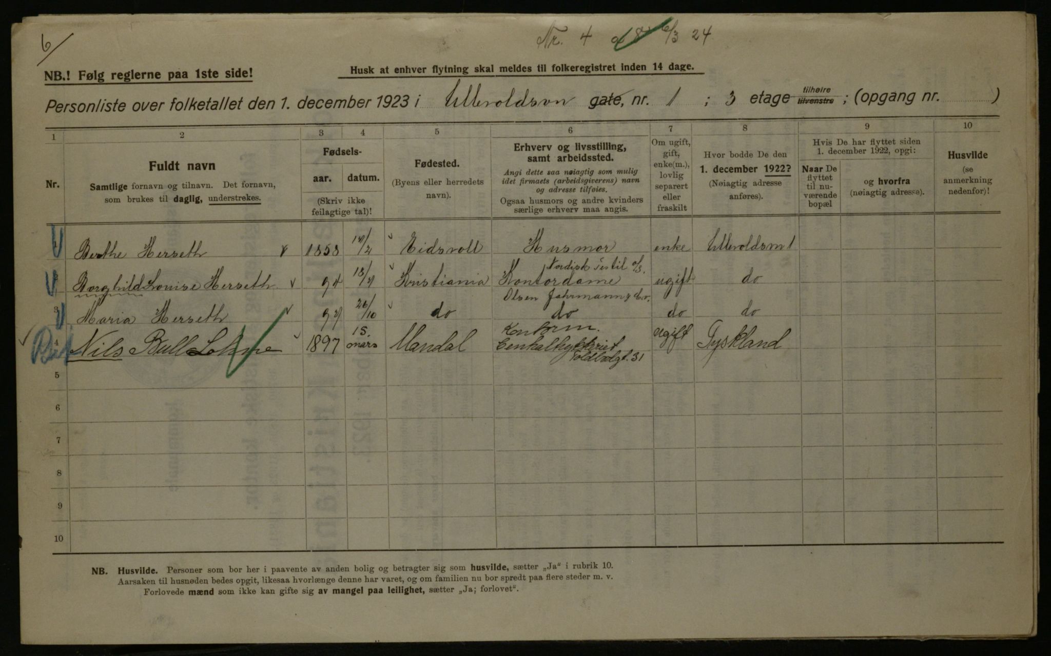 OBA, Kommunal folketelling 1.12.1923 for Kristiania, 1923, s. 131334