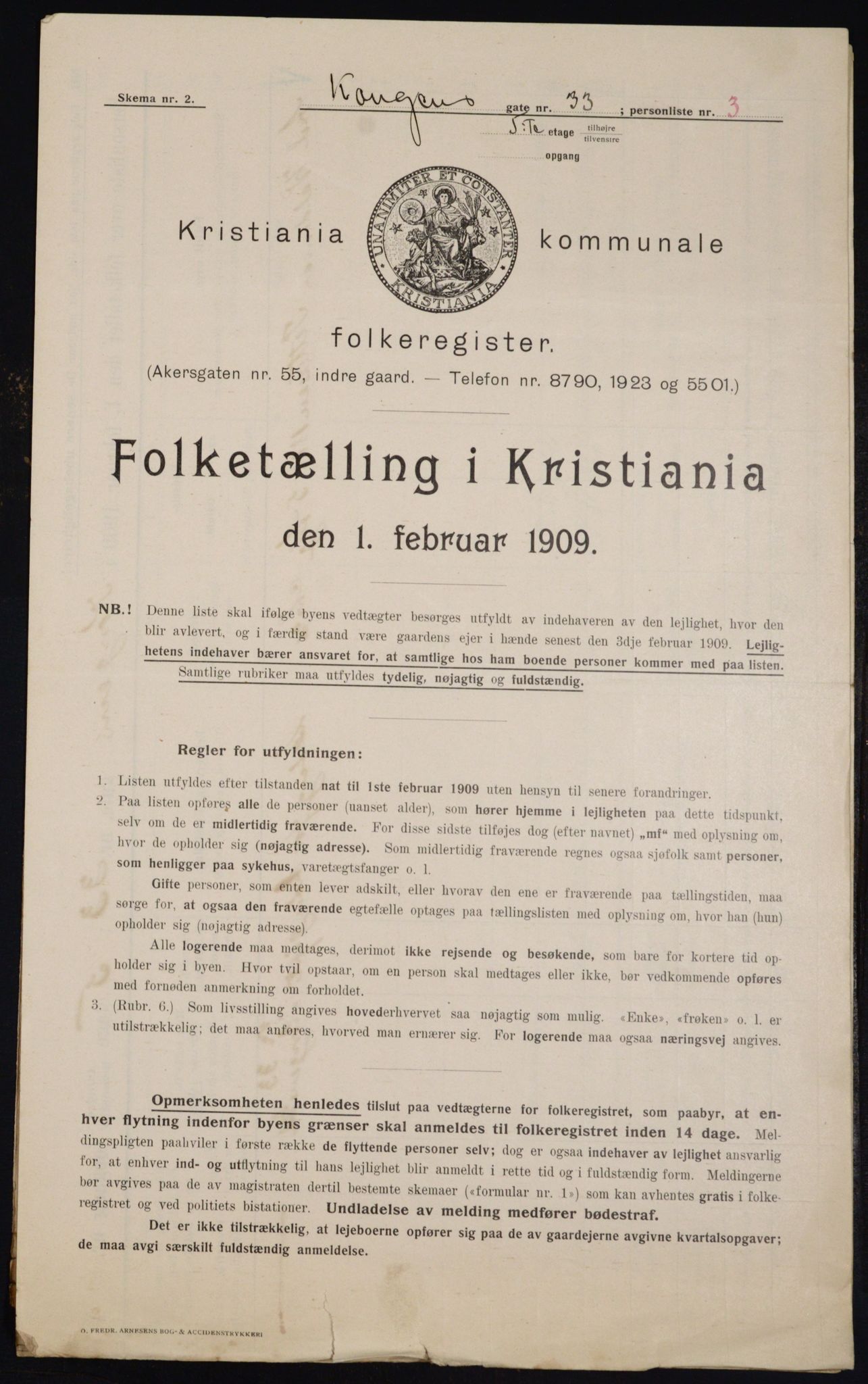 OBA, Kommunal folketelling 1.2.1909 for Kristiania kjøpstad, 1909, s. 48313