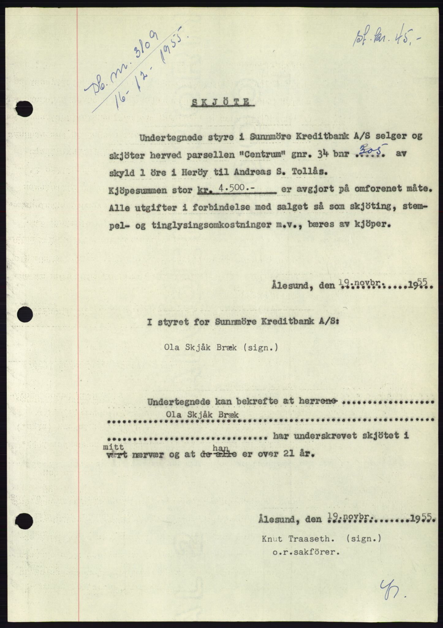 Søre Sunnmøre sorenskriveri, SAT/A-4122/1/2/2C/L0102: Pantebok nr. 28A, 1955-1956, Dagboknr: 3109/1955