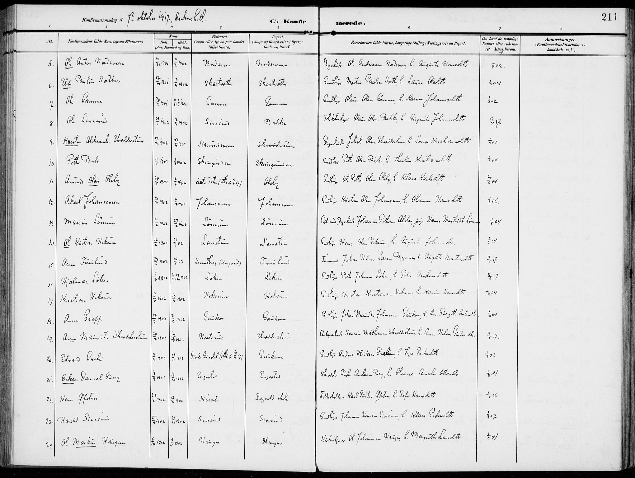 Vestre Toten prestekontor, AV/SAH-PREST-108/H/Ha/Haa/L0014: Ministerialbok nr. 14, 1907-1920, s. 211