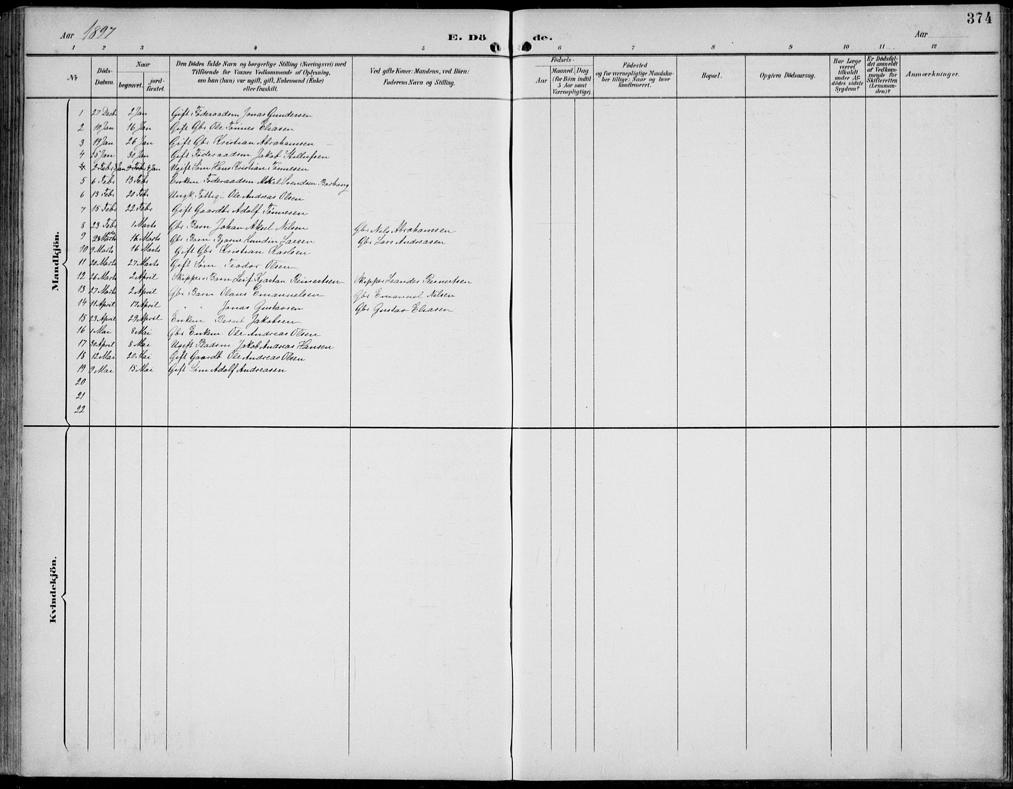 Lista sokneprestkontor, SAK/1111-0027/F/Fb/L0005: Klokkerbok nr. B 5, 1892-1923, s. 374