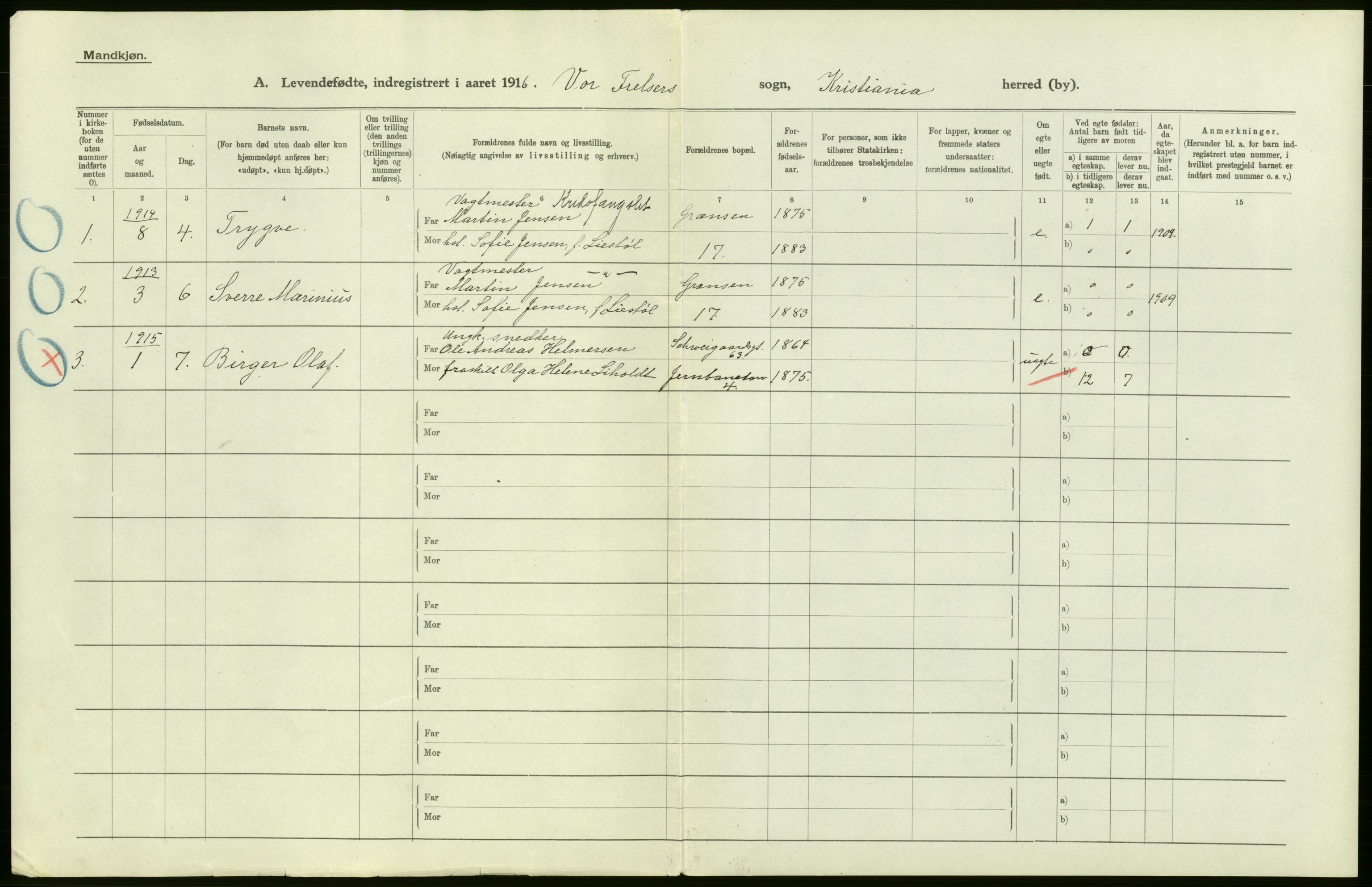 Statistisk sentralbyrå, Sosiodemografiske emner, Befolkning, AV/RA-S-2228/D/Df/Dfb/Dfbf/L0006: Kristiania: Levendefødte menn og kvinner., 1916, s. 2