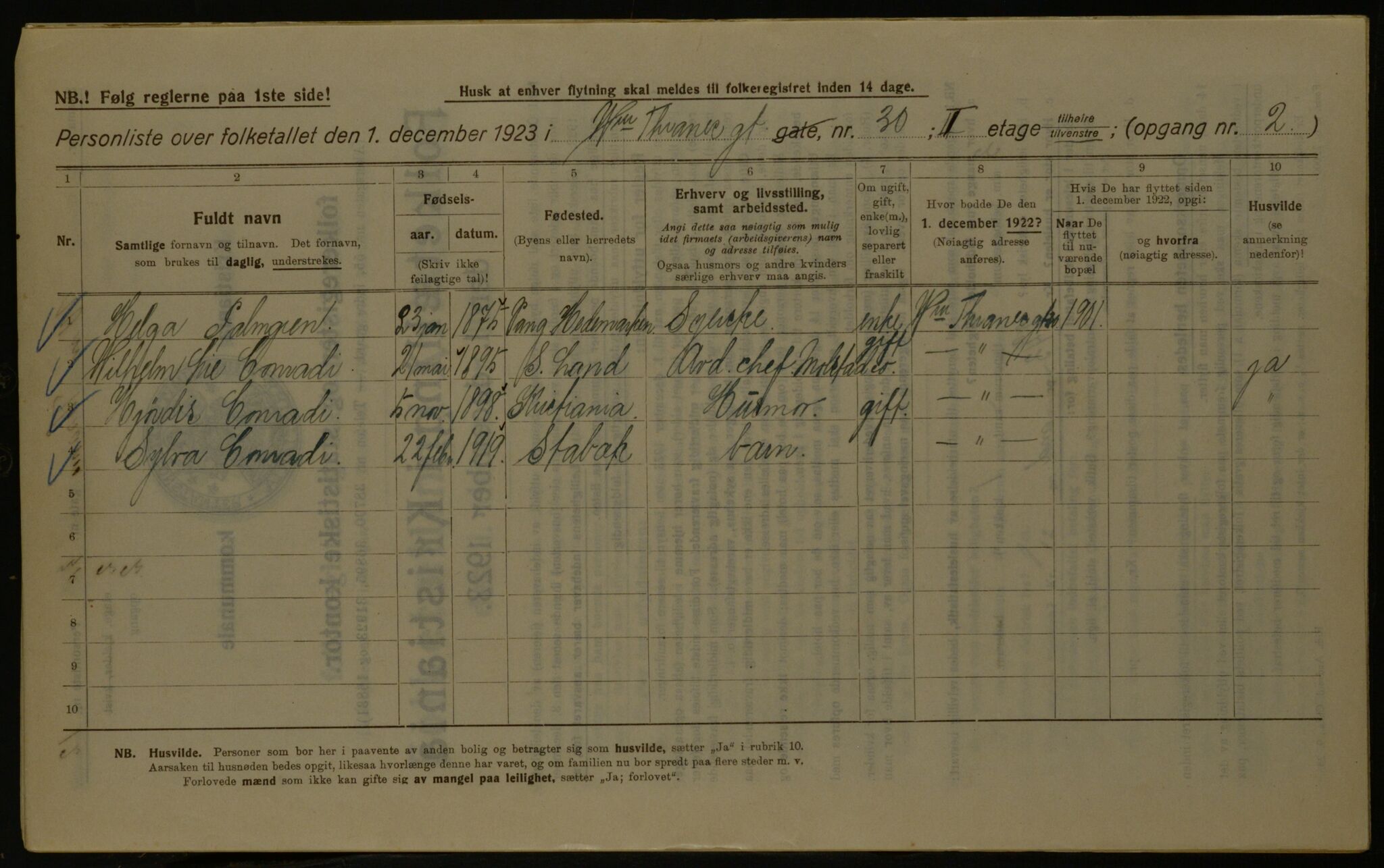 OBA, Kommunal folketelling 1.12.1923 for Kristiania, 1923, s. 139939