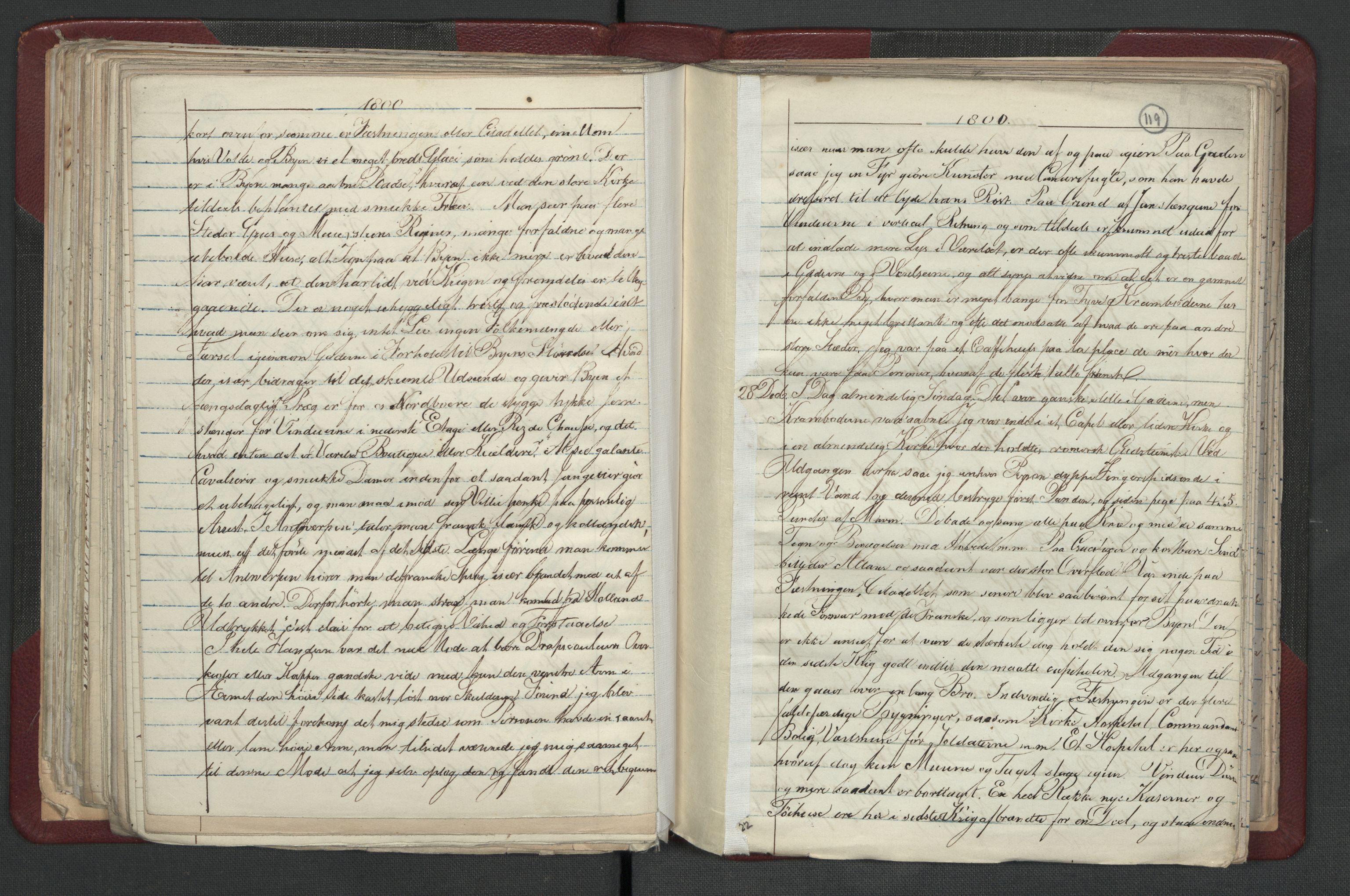 Meltzer, Fredrik, RA/PA-0028/F/L0001: Dagbok for årene 1796-1808, 1811, 1817, 1796-1817, s. 118b-119a
