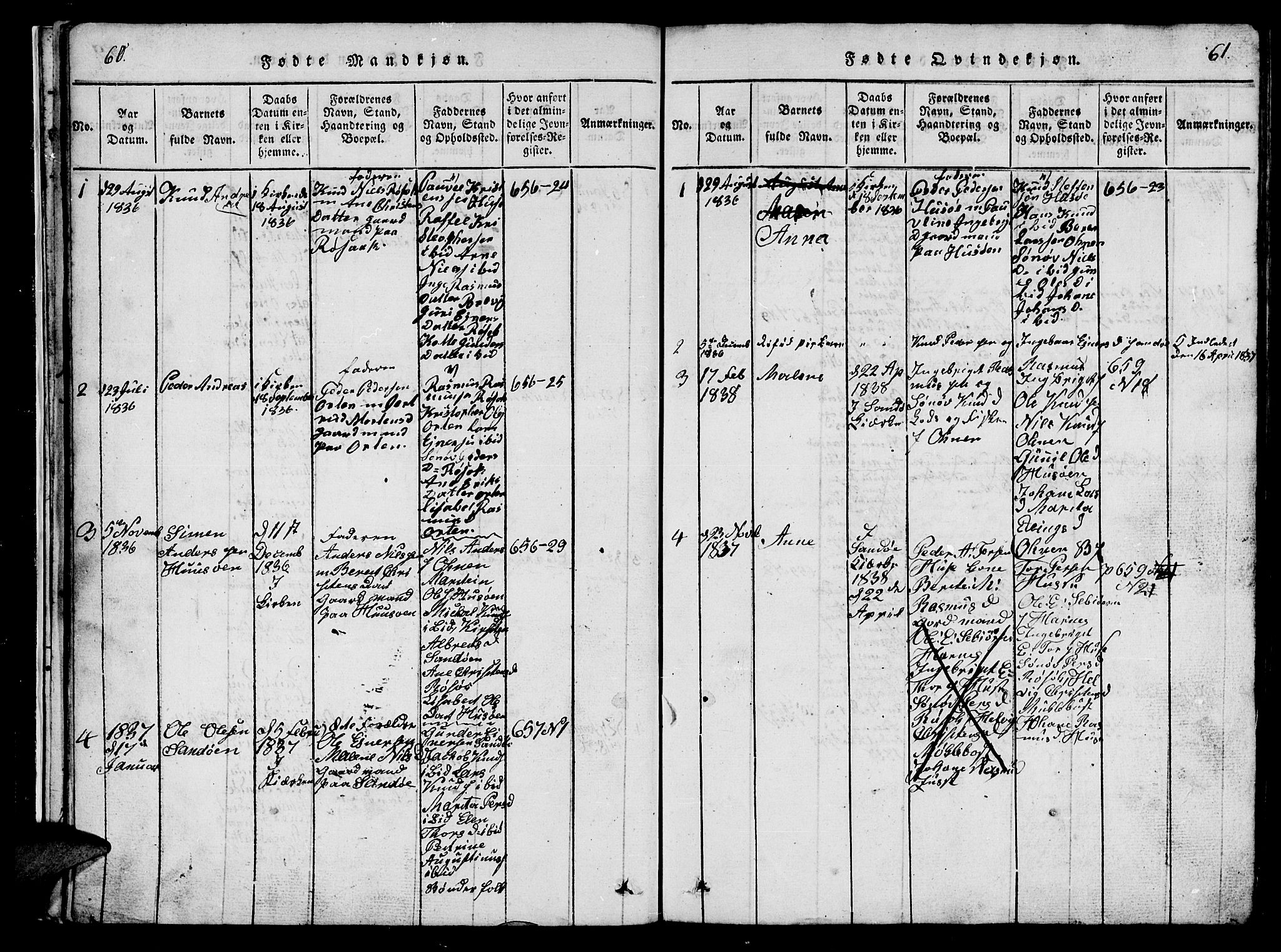 Ministerialprotokoller, klokkerbøker og fødselsregistre - Møre og Romsdal, AV/SAT-A-1454/561/L0731: Klokkerbok nr. 561C01, 1817-1867, s. 60-61