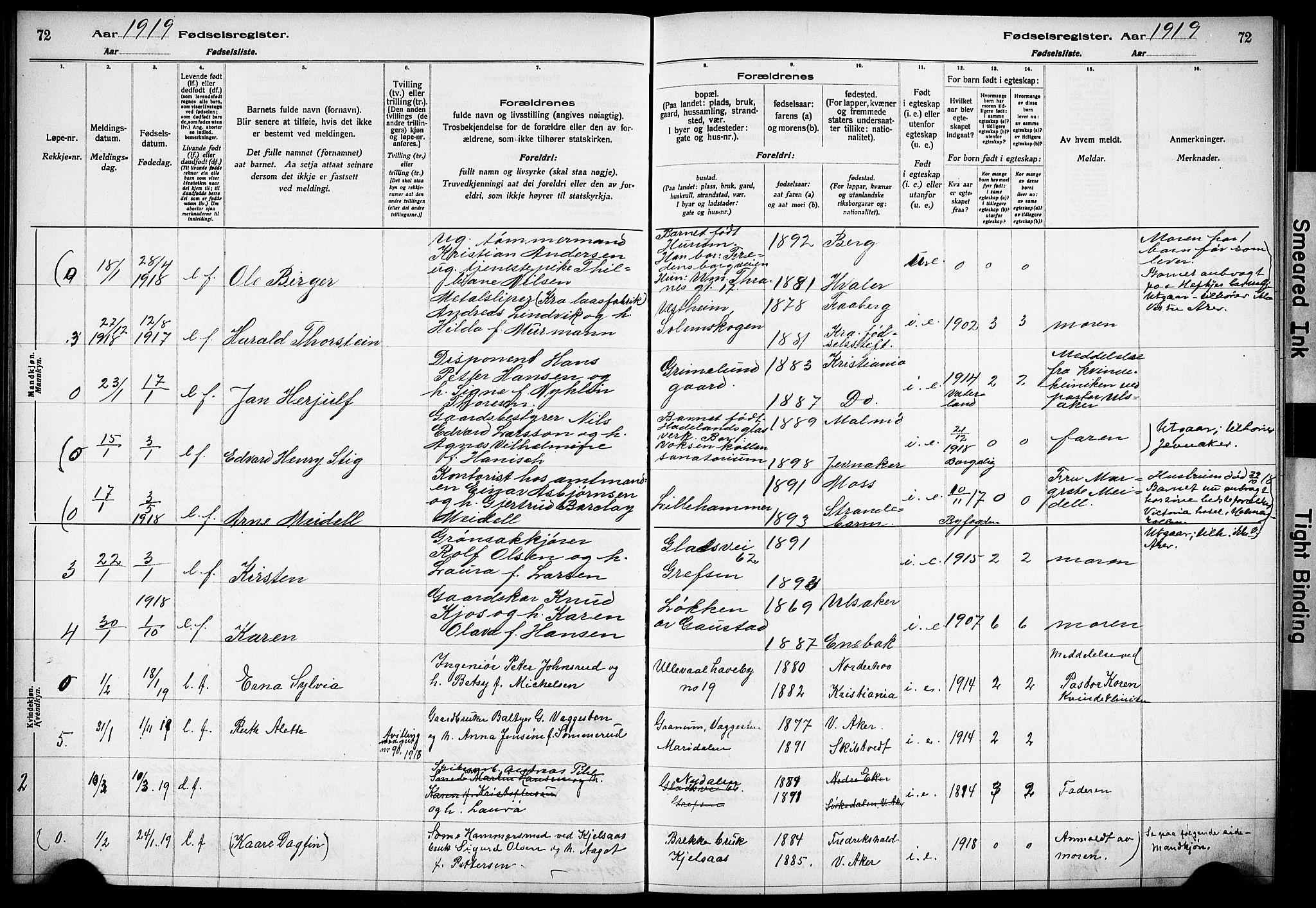 Vestre Aker prestekontor Kirkebøker, SAO/A-10025/J/Ja/L0001: Fødselsregister nr. 1, 1916-1922, s. 72